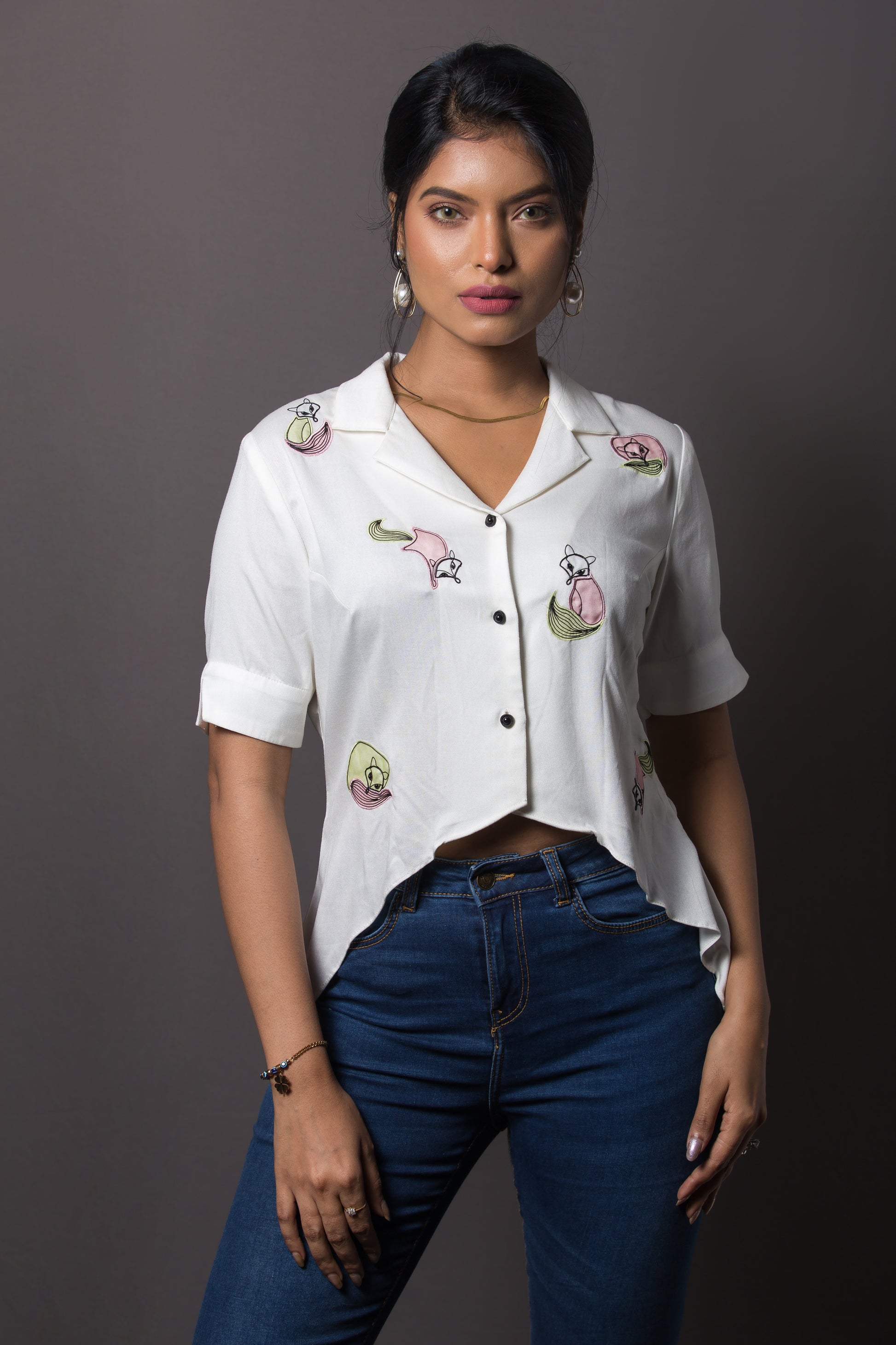 Fox Embroidered Shirt - Arimi - House Of Design