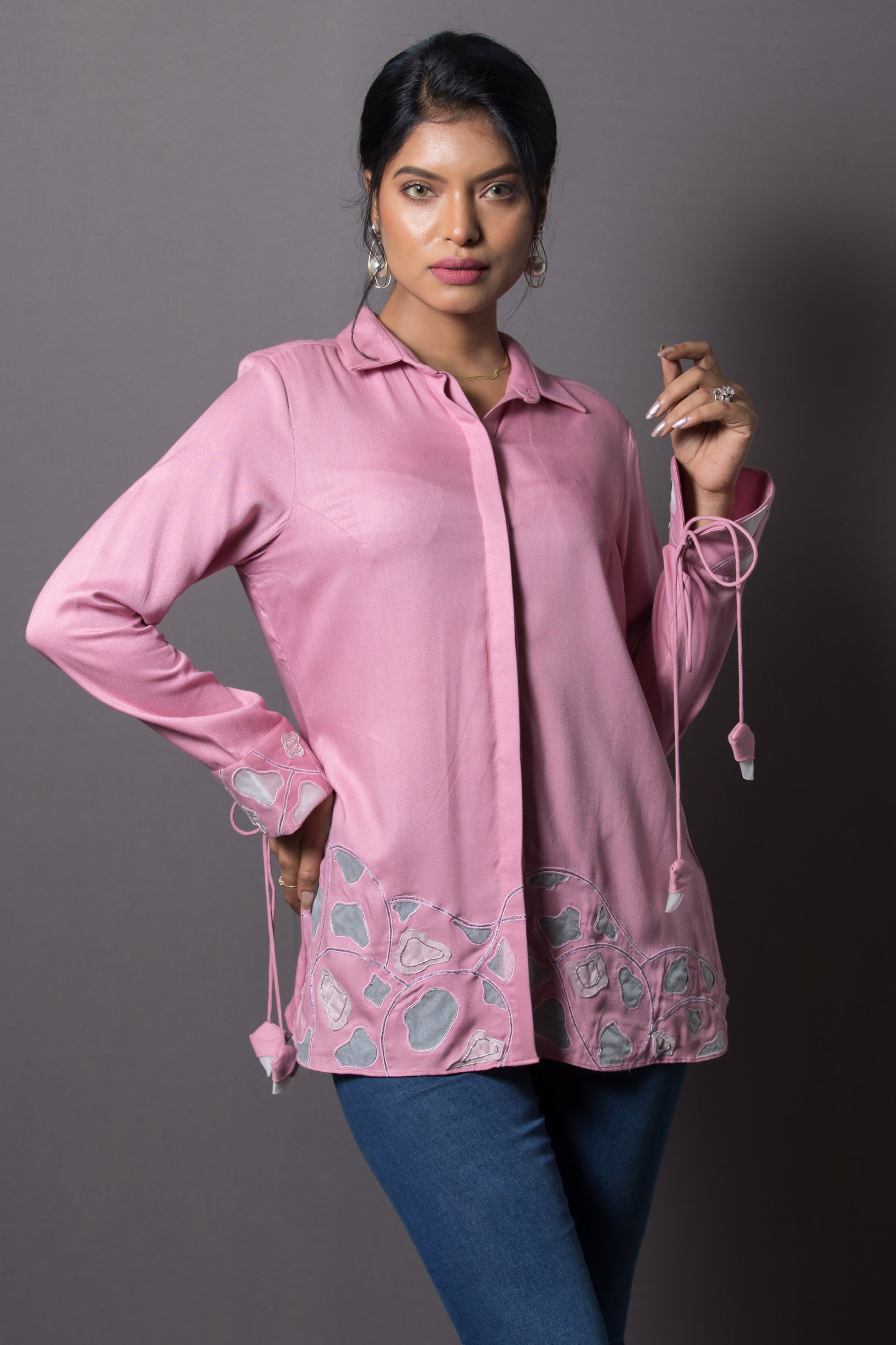 Hemline Accent Embroidered Shirt - Arimi - House Of Design