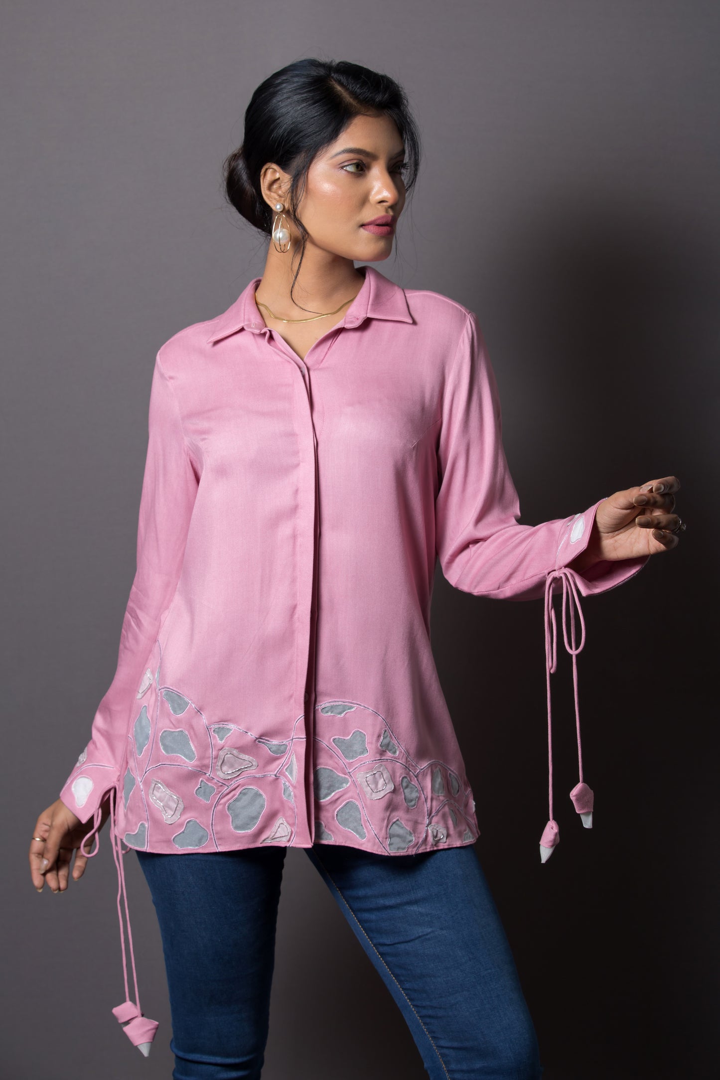 Hemline Accent Embroidered Shirt - Arimi - House Of Design