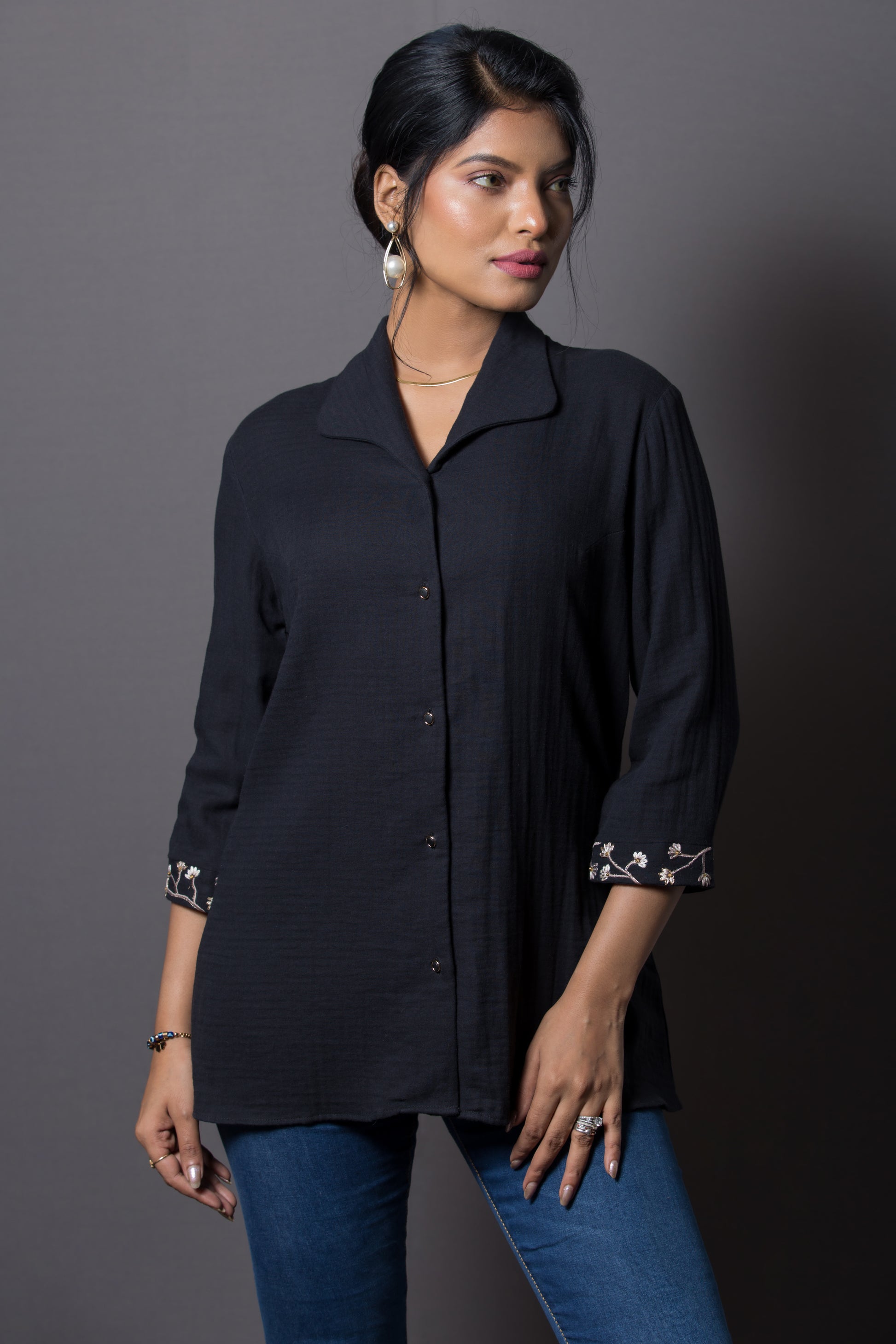 Floral Embroidered   Shirt - Arimi - House Of Design