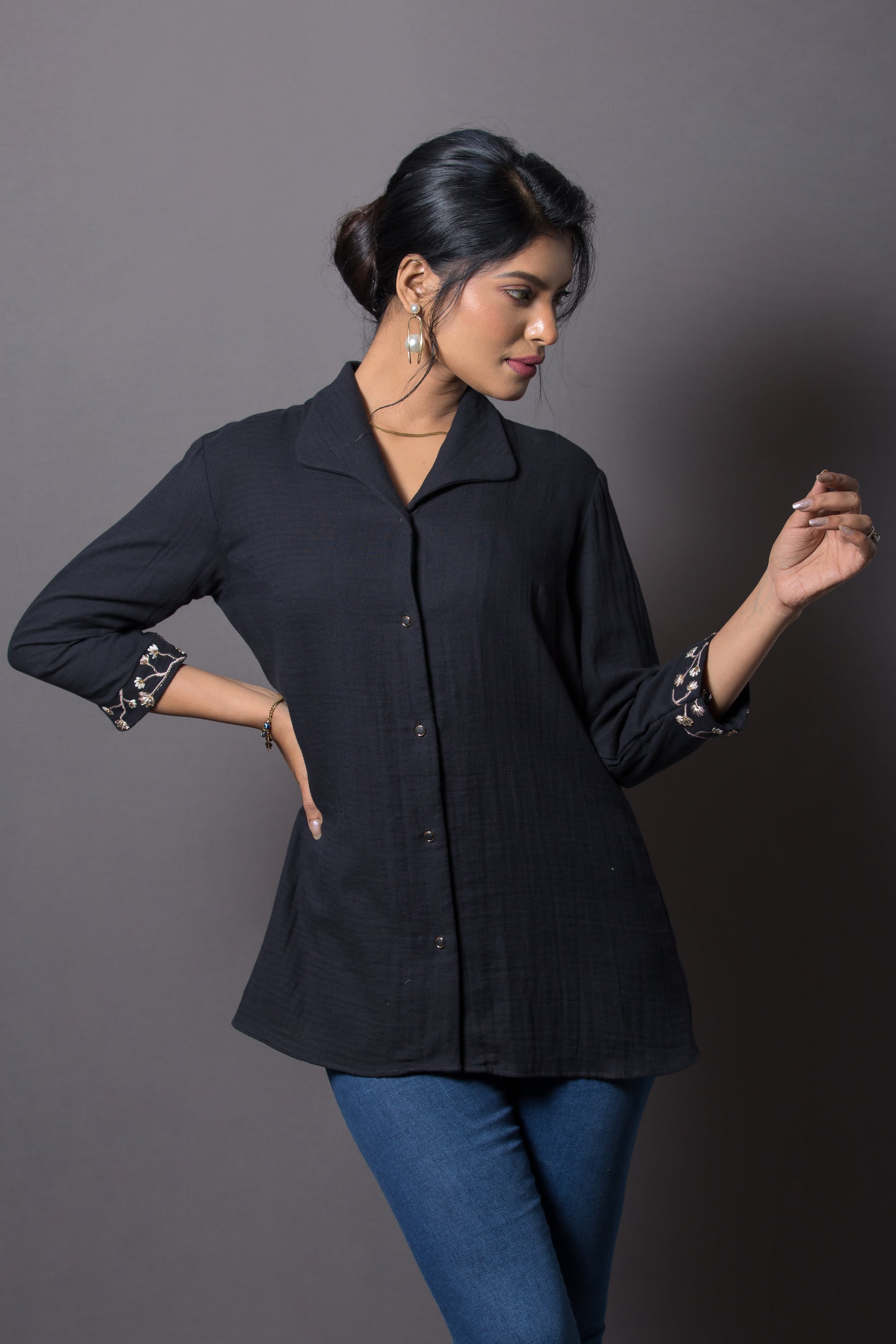 Floral Embroidered   Shirt - Arimi - House Of Design