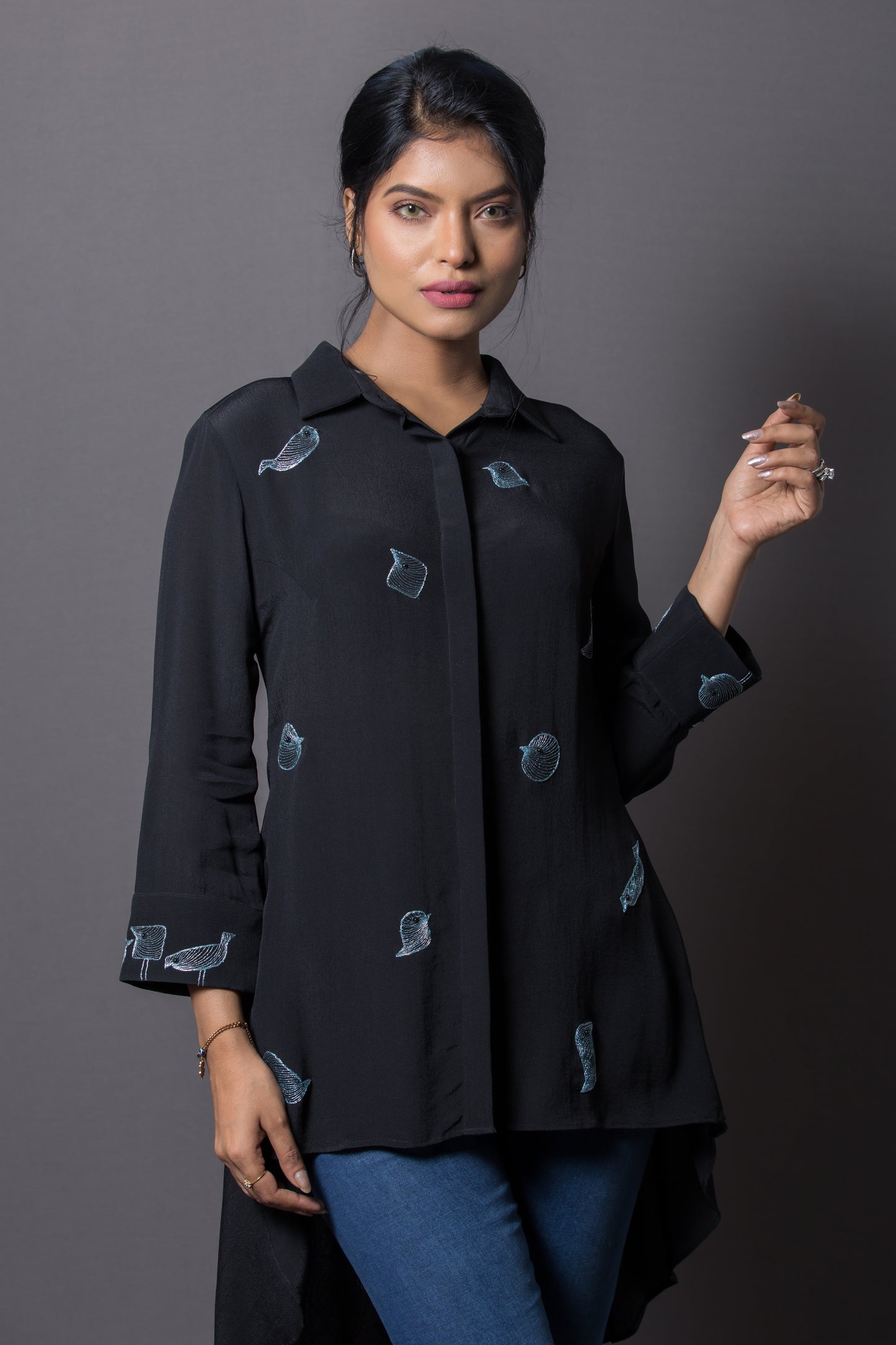 Placement Embroidery Bias Cut Top - Arimi - House Of Design