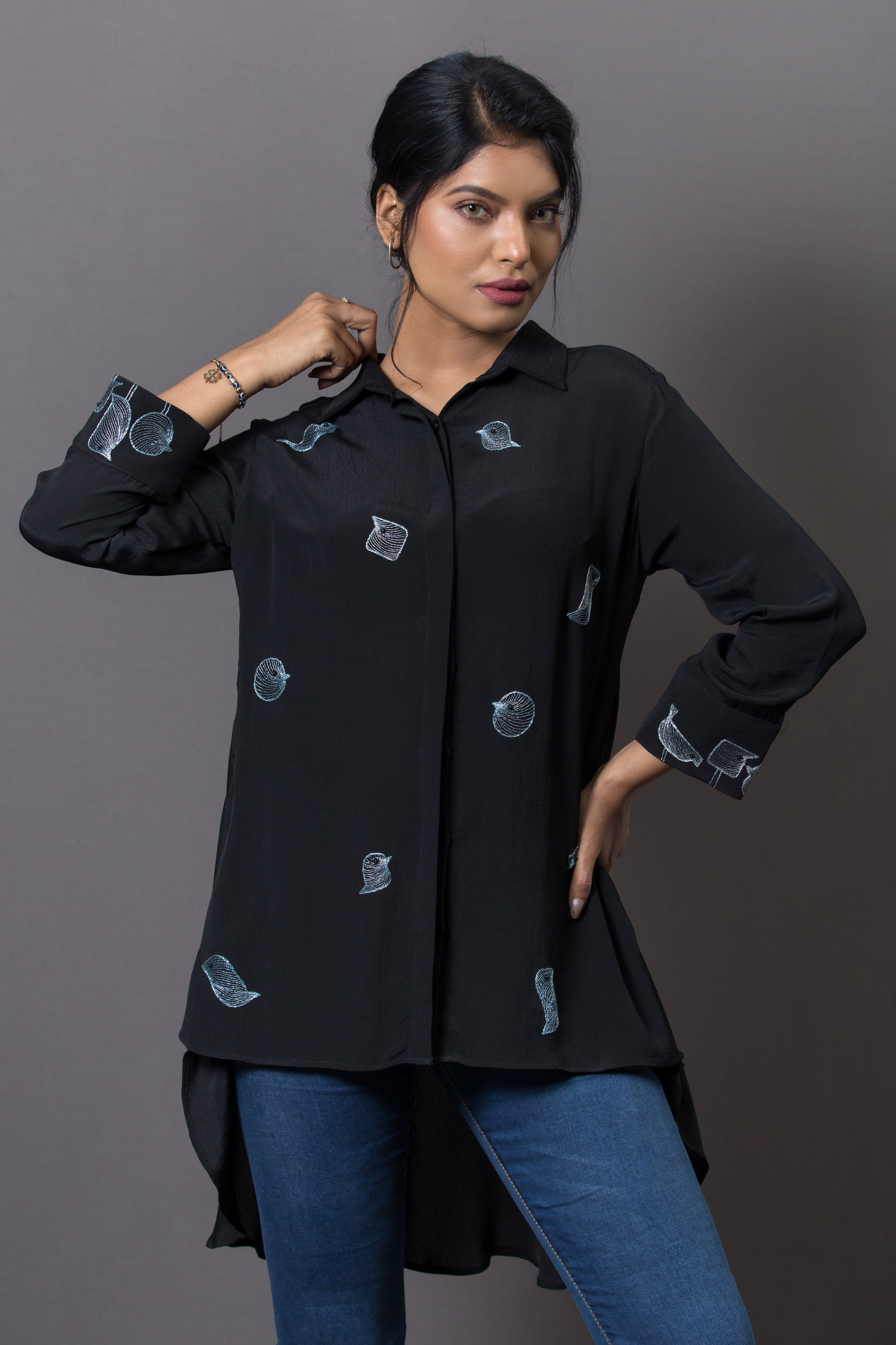 Placement Embroidery Bias Cut Top - Arimi - House Of Design