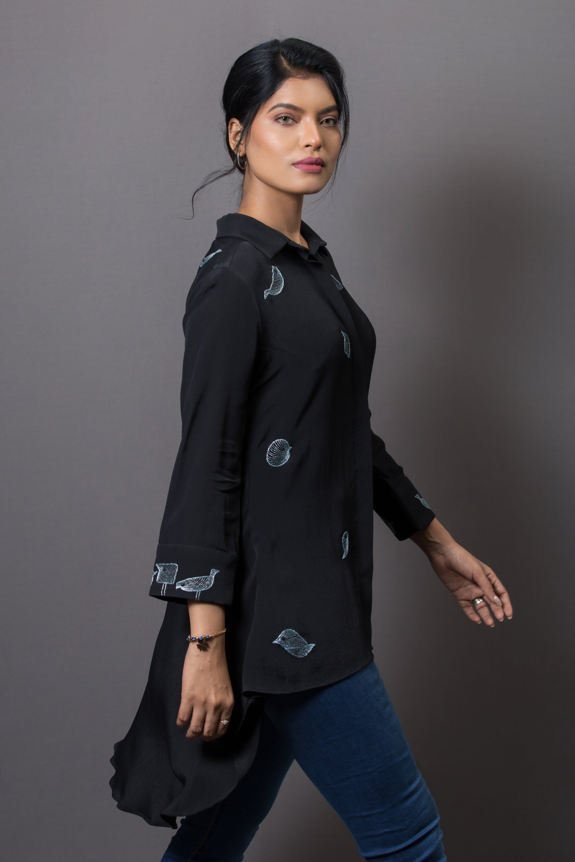 Placement Embroidery Bias Cut Top - Arimi - House Of Design