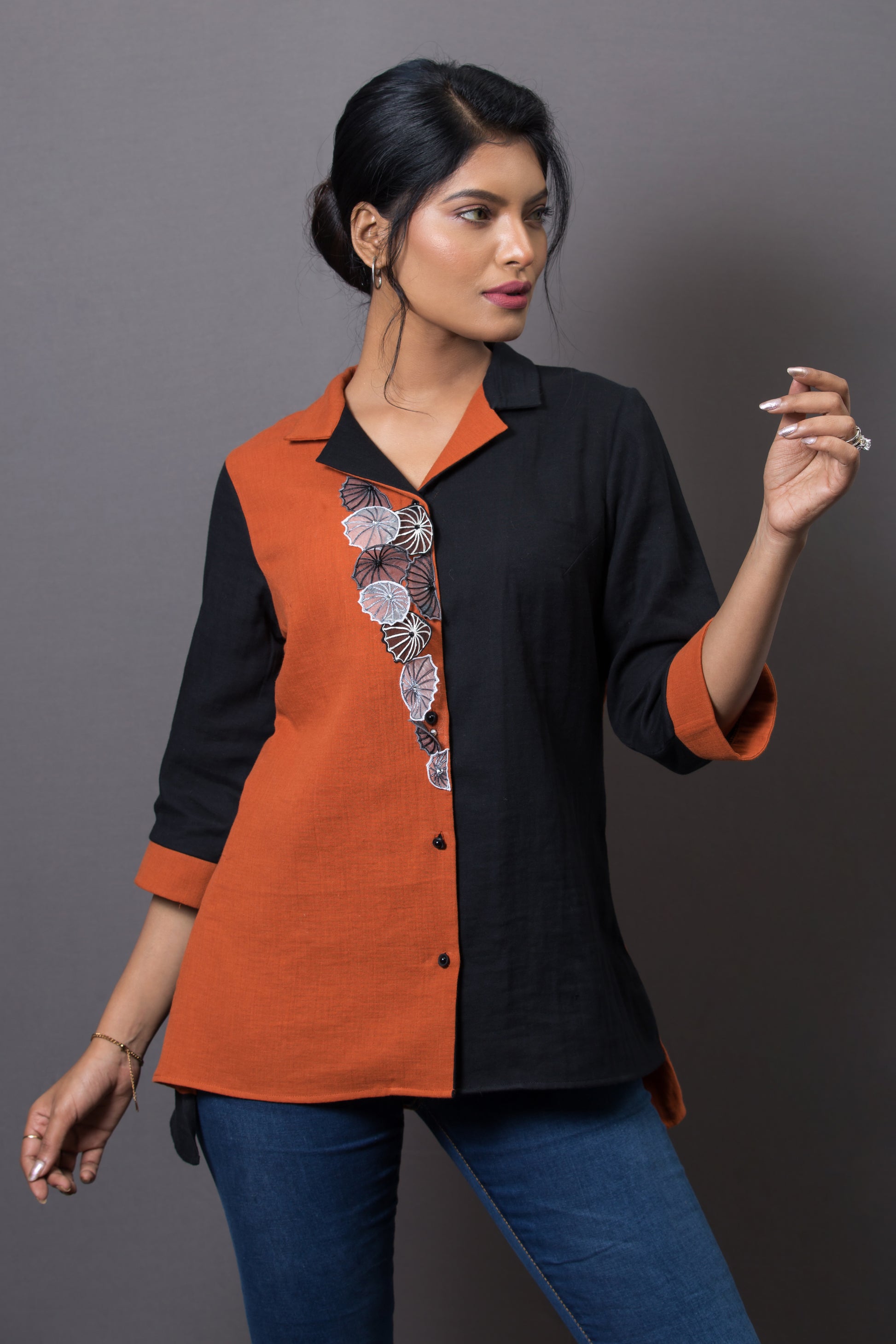 Umbrella Embroidered Dual Color Shirt - Arimi - House Of Design