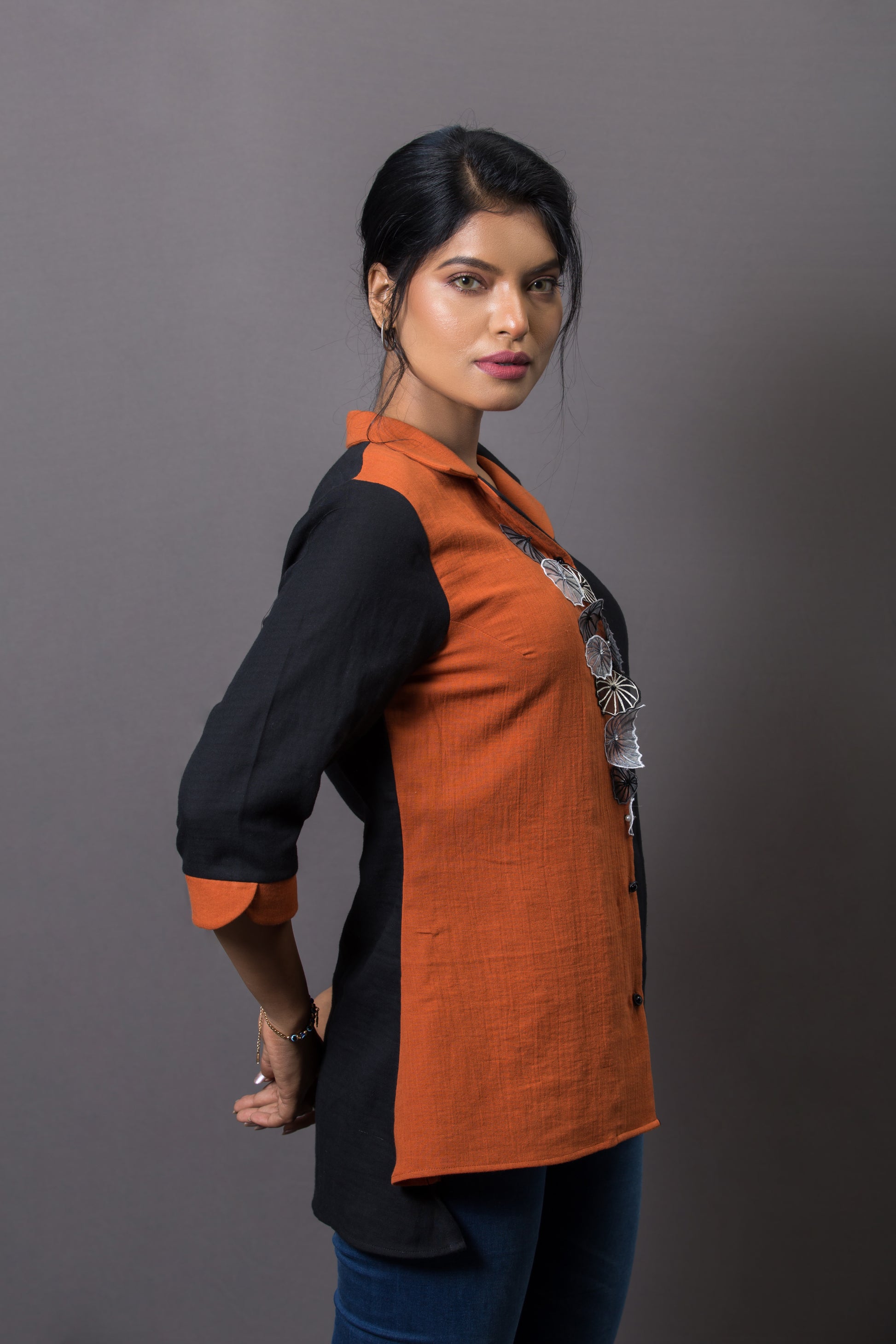 Umbrella Embroidered Dual Color Shirt - Arimi - House Of Design