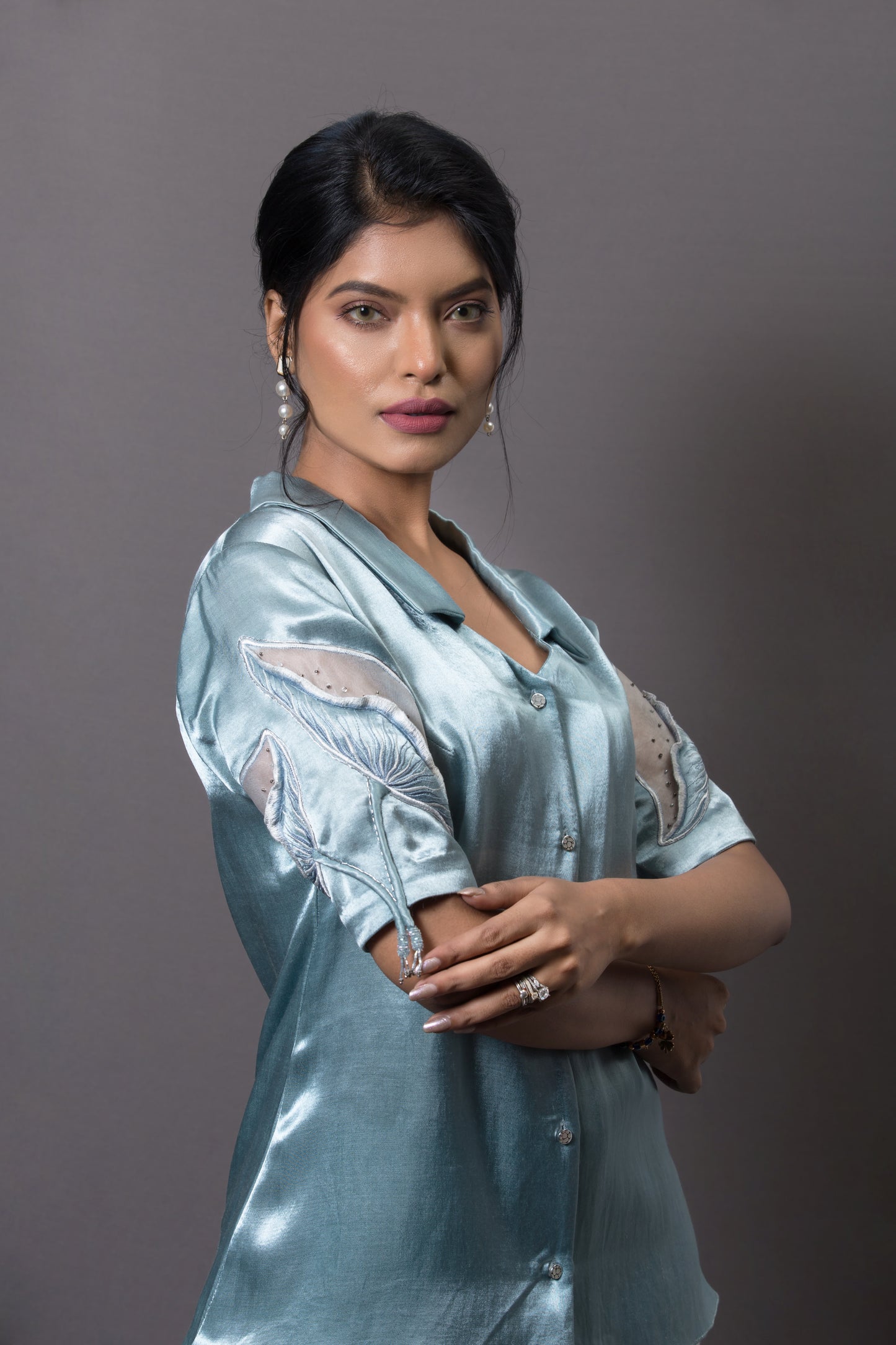 Criss cross cord  set top with layerd pant - Arimi - House Of Design