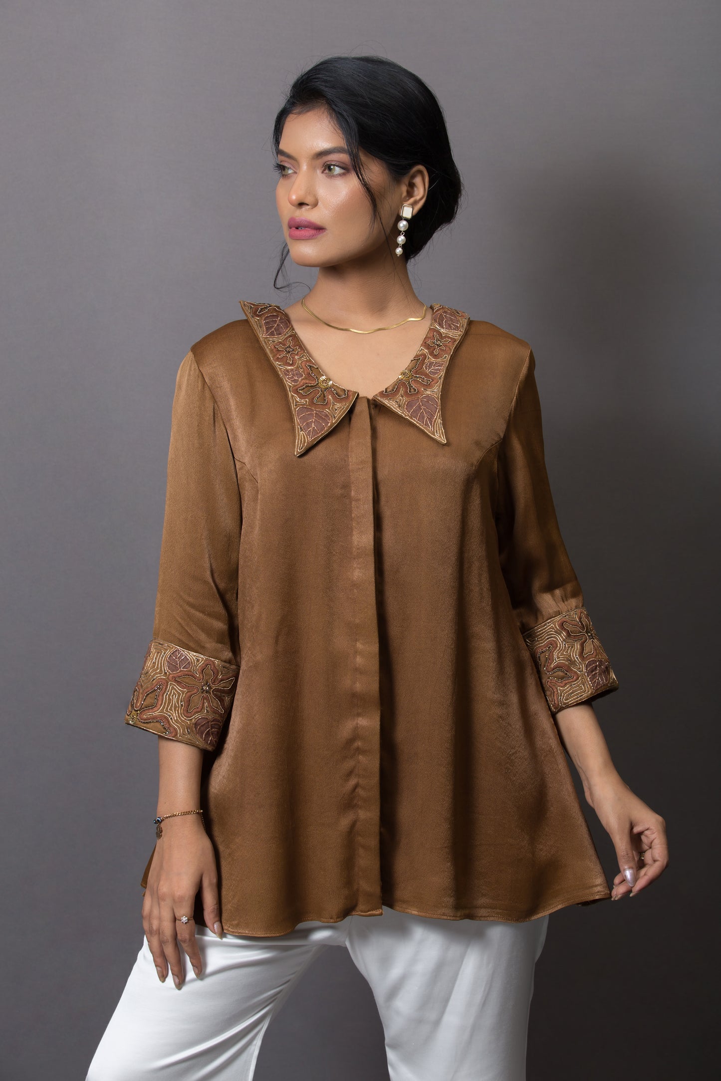 Embroidered Butterfly Collar Shirt - Arimi - House Of Design