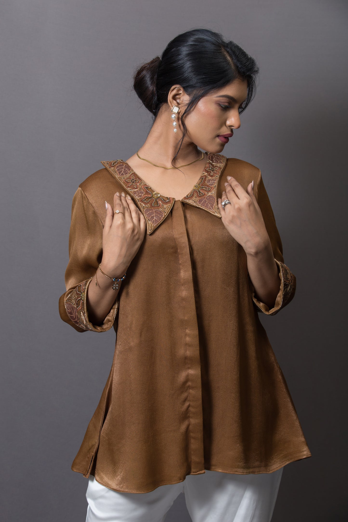 Embroidered Butterfly Collar Shirt - Arimi - House Of Design