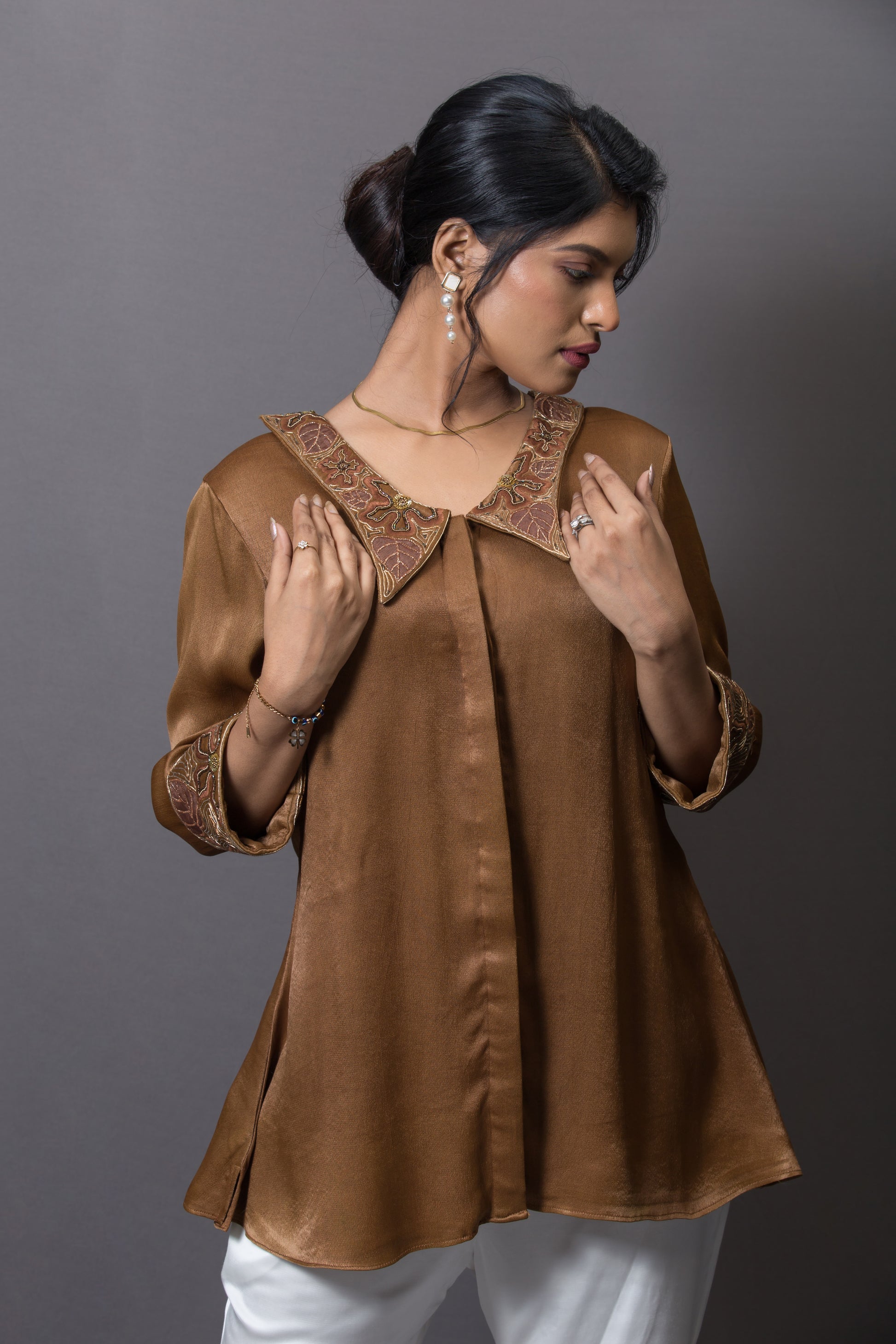 Embroidered Butterfly Collar Shirt - Arimi - House Of Design