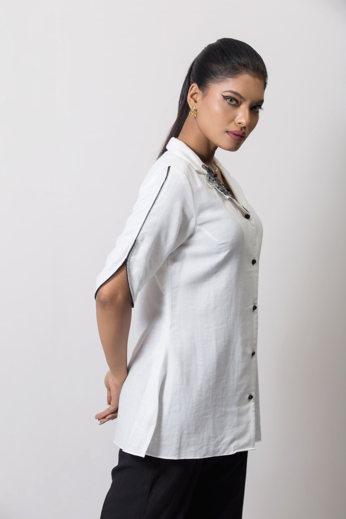 Patch Embroidered Cuban Collar Shirt - Arimi - House Of Design