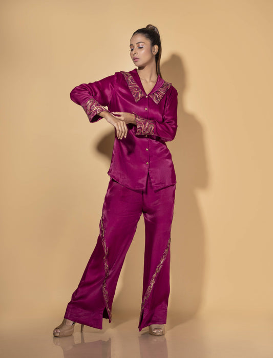 Double Collar Embroidered  Co-ord Set - Arimi - House Of Design