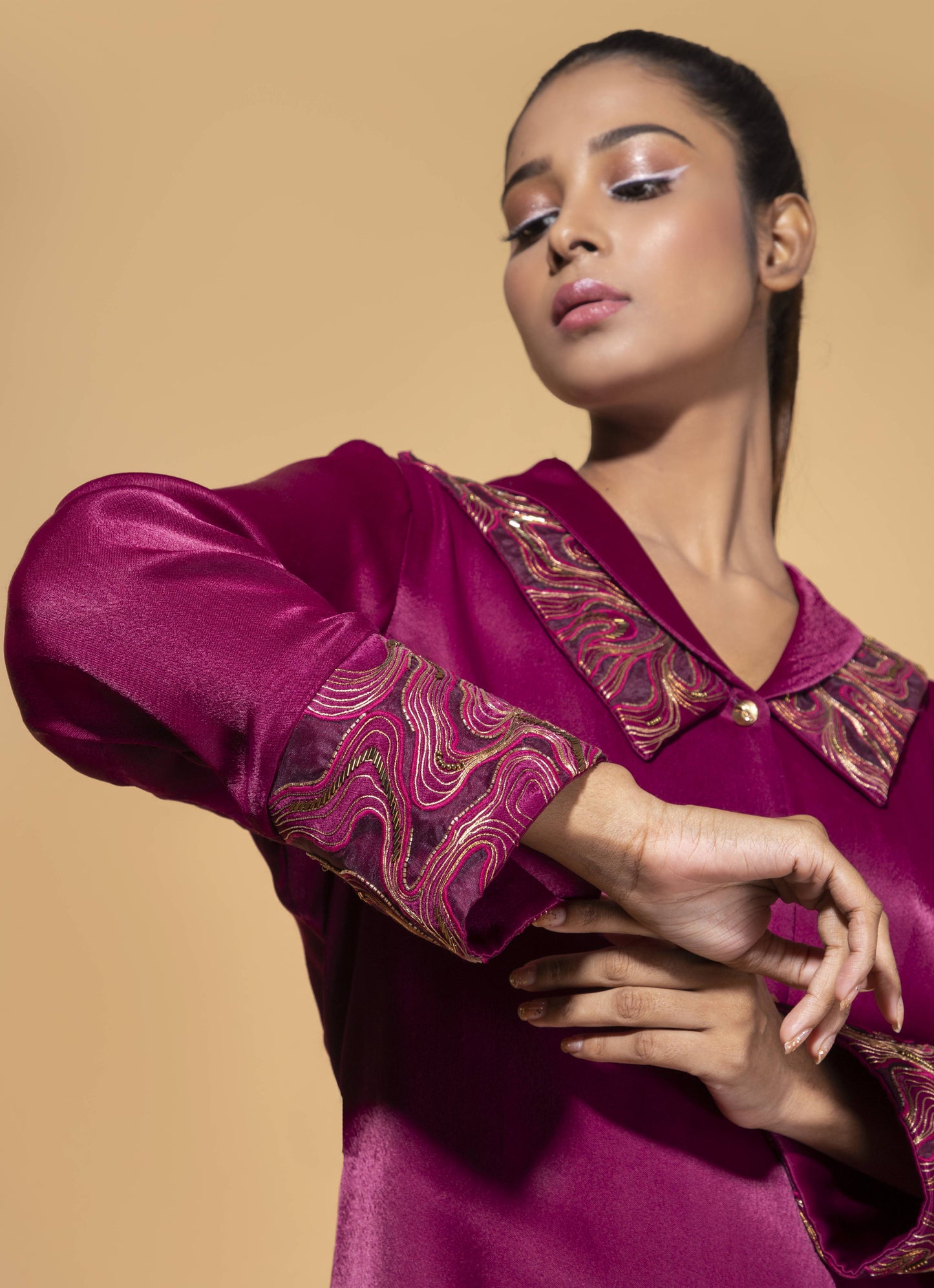 Double Collar Embroidered  Co-ord Set - Arimi - House Of Design