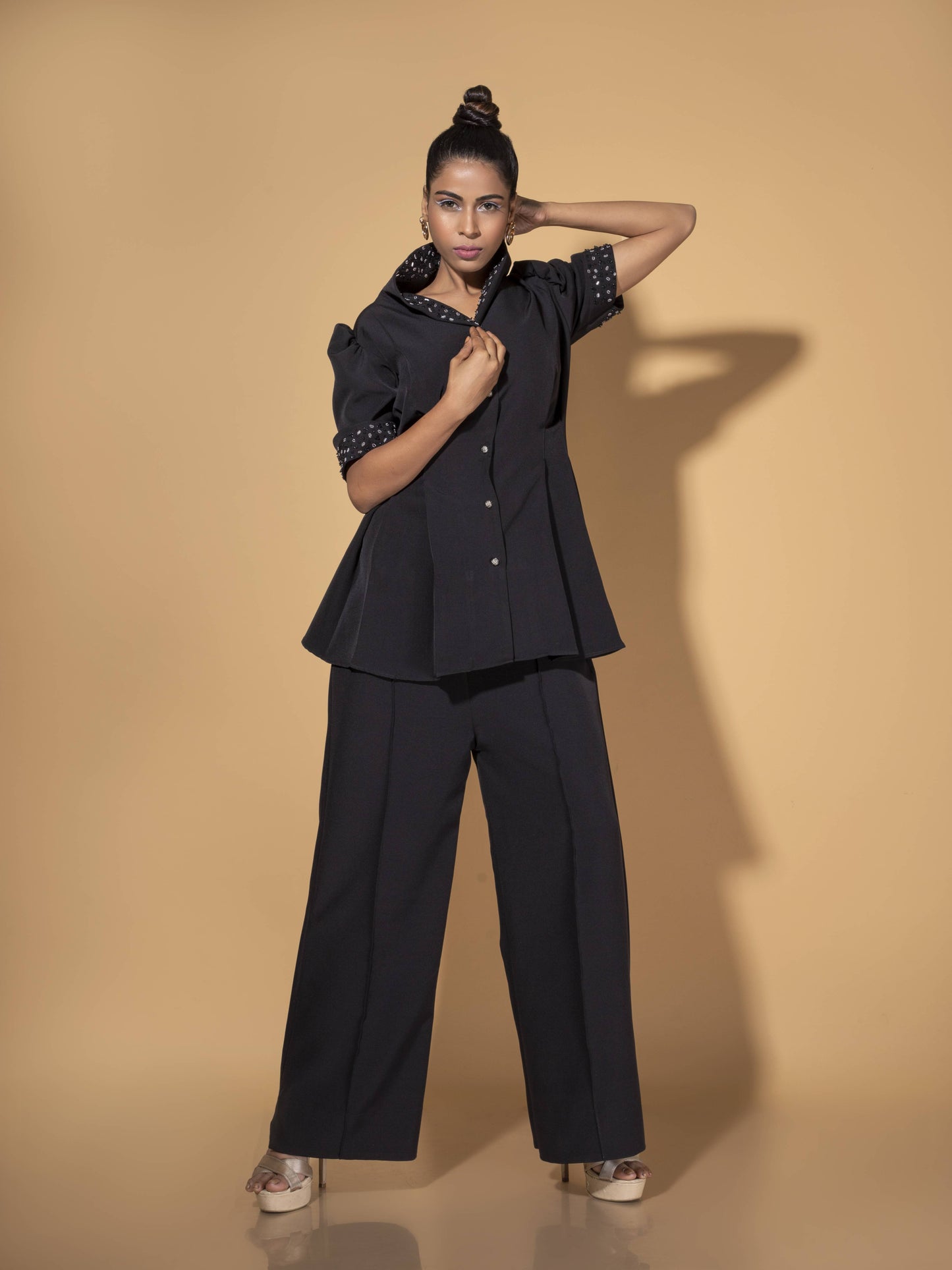 Fit & Flare Shawl Collar Co-ord Set with Double Pleat Details - Arimi - House Of Design