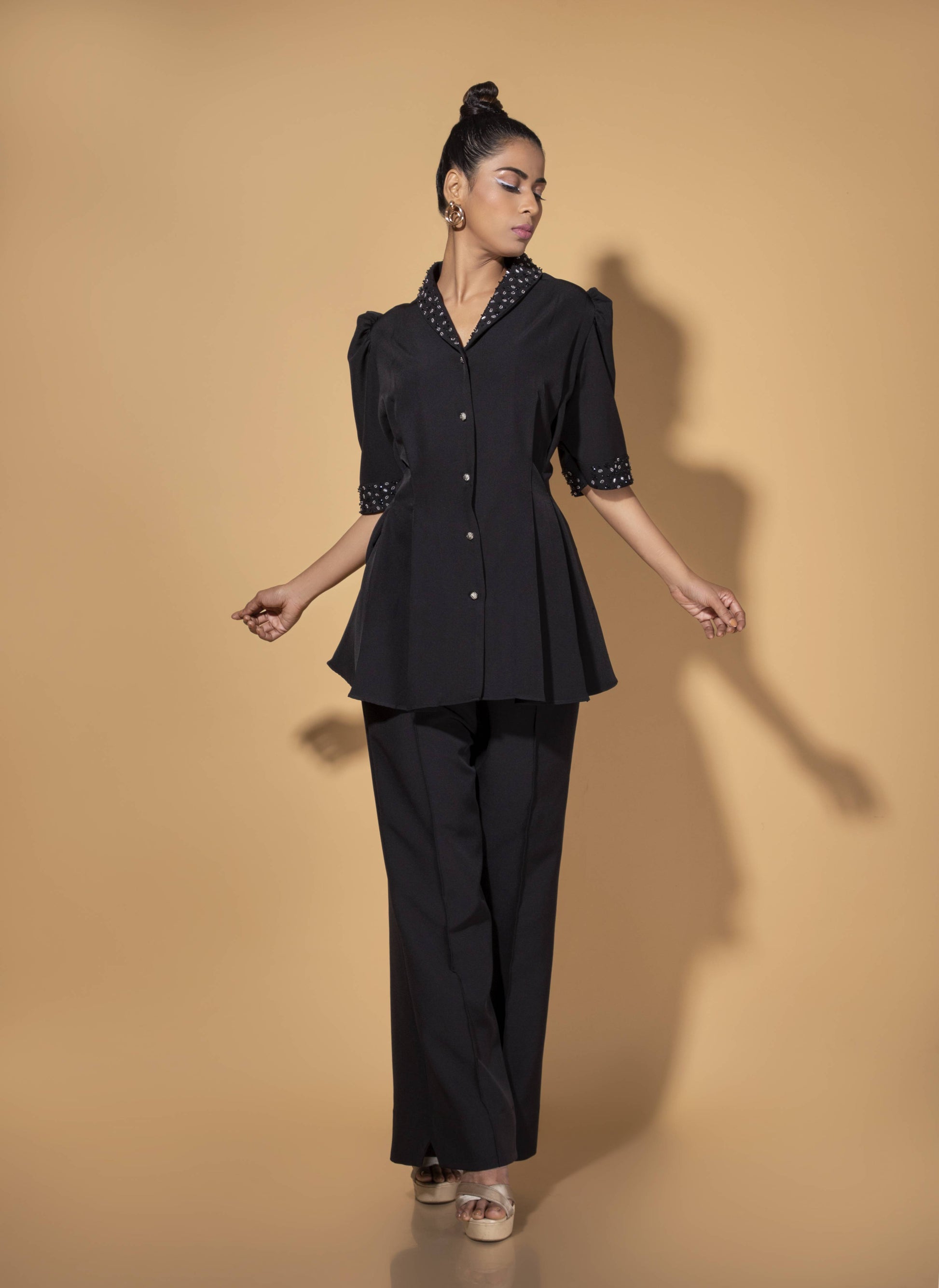 Fit & Flare Shawl Collar Co-ord Set with Double Pleat Details - Arimi - House Of Design