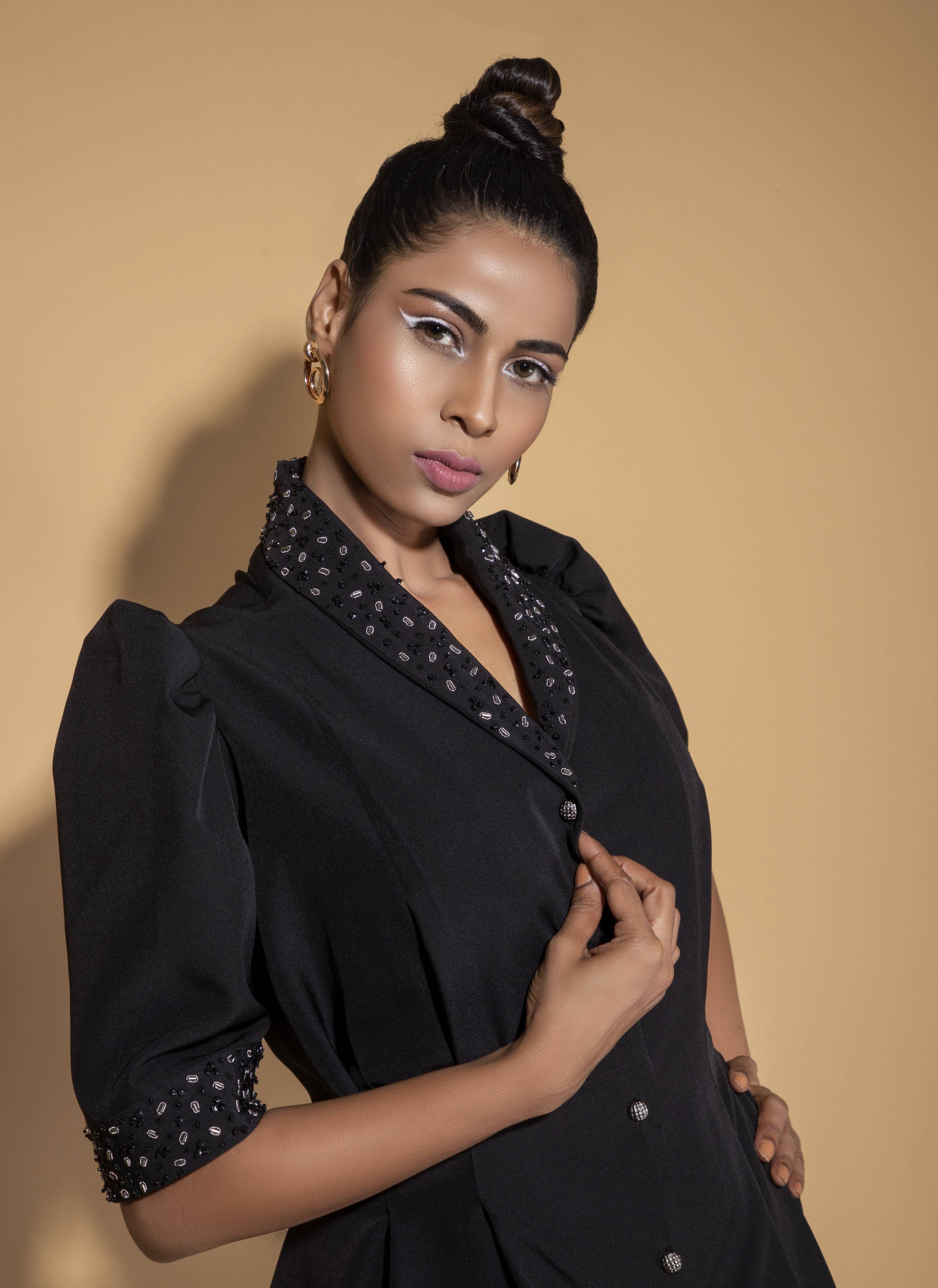 Fit & Flare Shawl Collar Co-ord Set with Double Pleat Details - Arimi - House Of Design