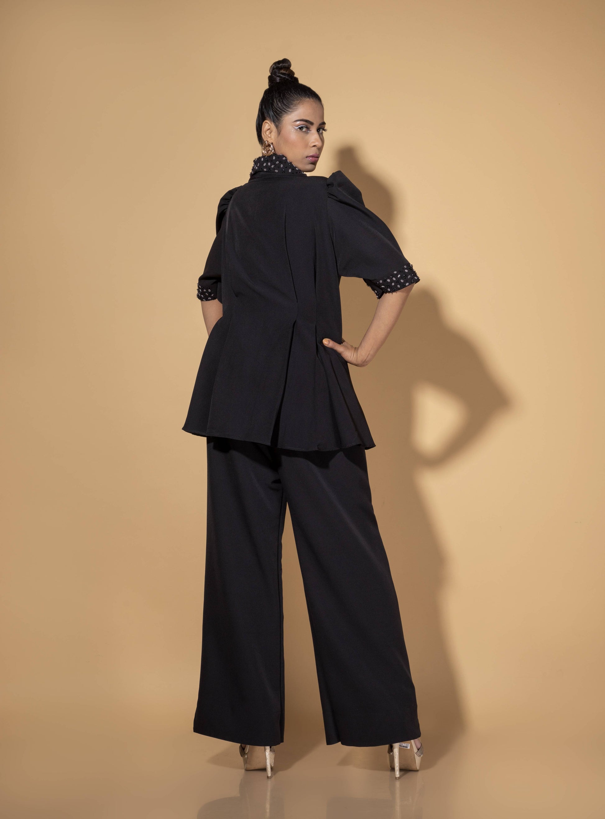 Fit & Flare Shawl Collar Co-ord Set with Double Pleat Details - Arimi - House Of Design