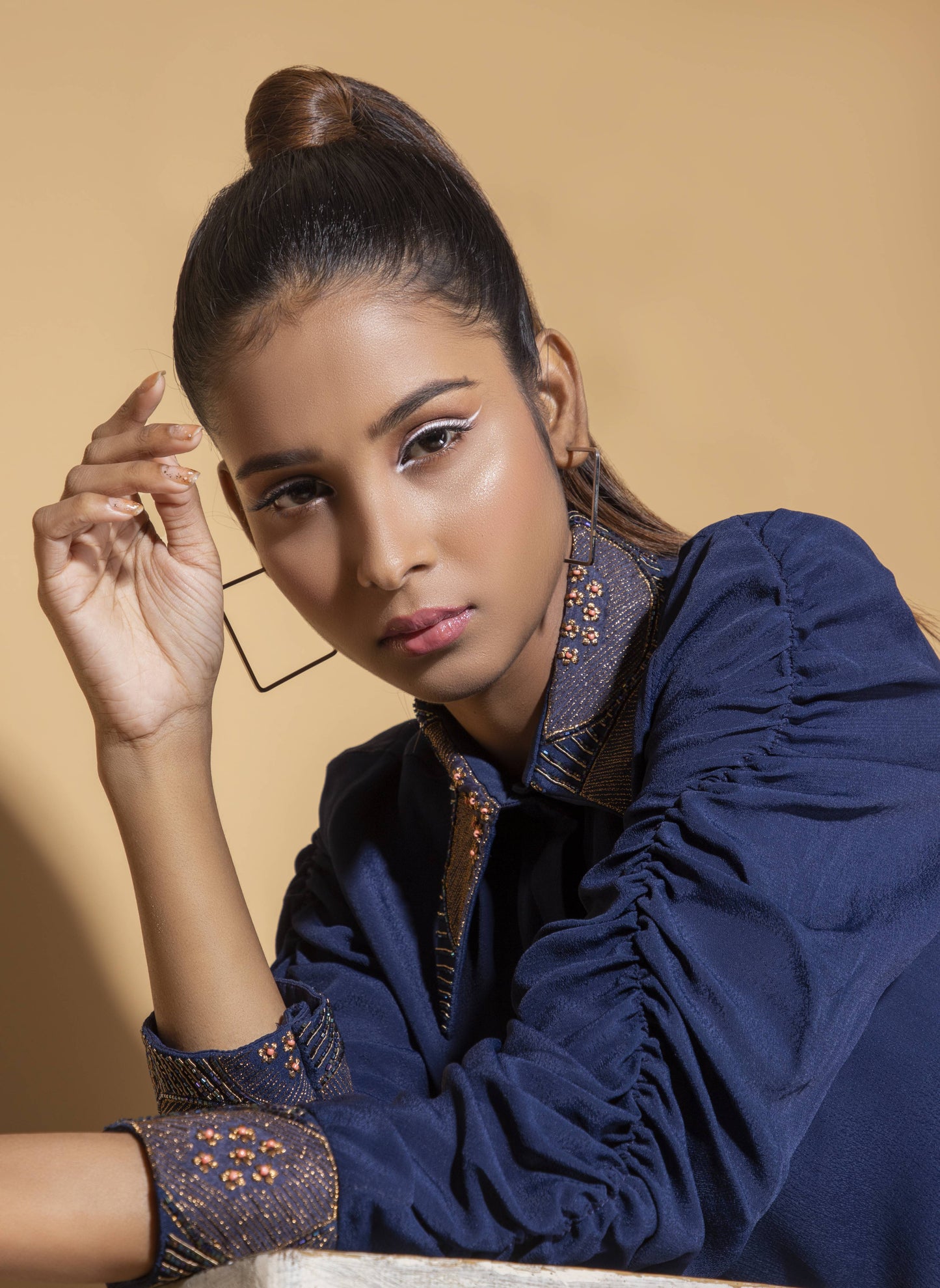 Ruched Sleeve Co-ord Set in Royal Blue - Arimi - House Of Design