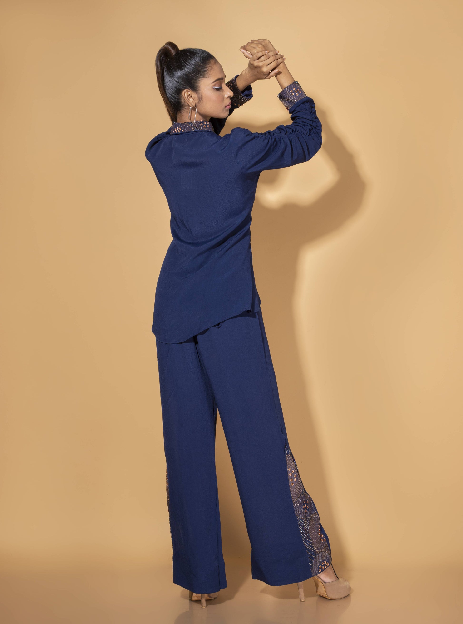 Ruched Sleeve Co-ord Set in Royal Blue - Arimi - House Of Design