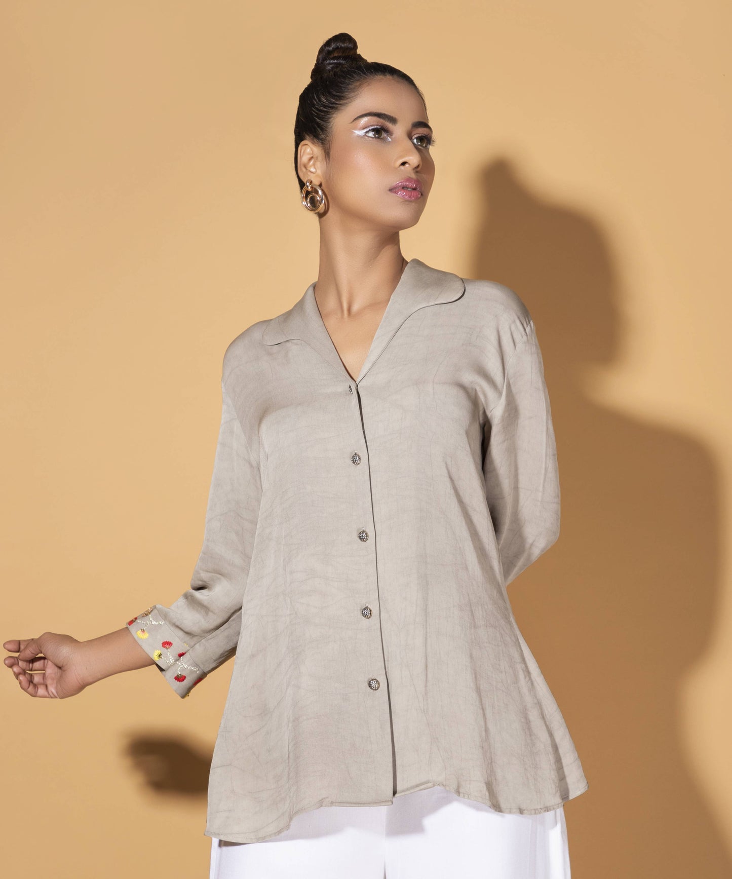 Floral Embroidered Curvilinear Collar Co-ord Set - Arimi - House Of Design