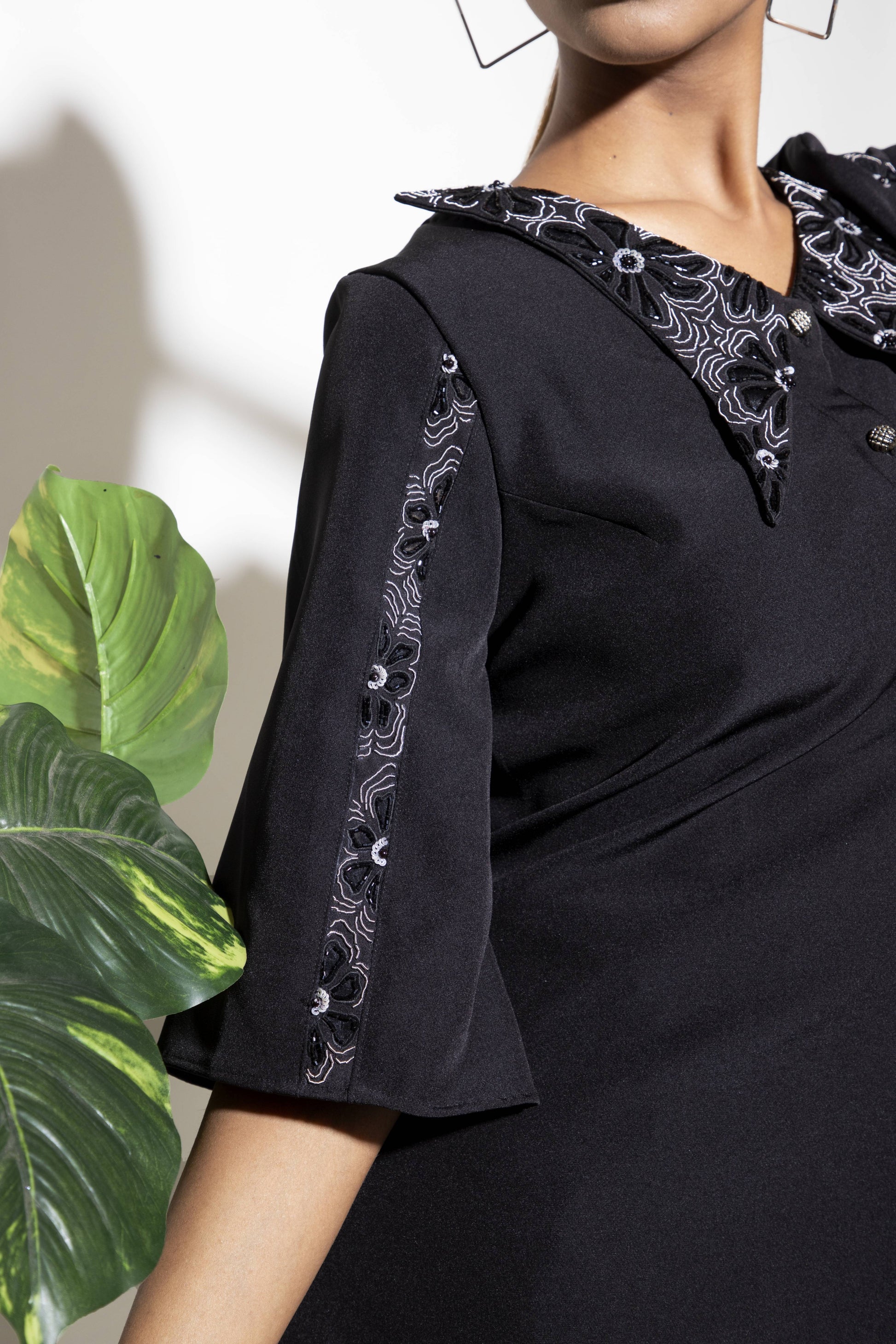 Butterfly Collar Co-ord Set with Embroidered Flare Sleeves - Arimi - House Of Design