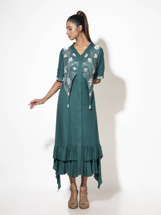 Green V Layer Dress - Arimi - House Of Design