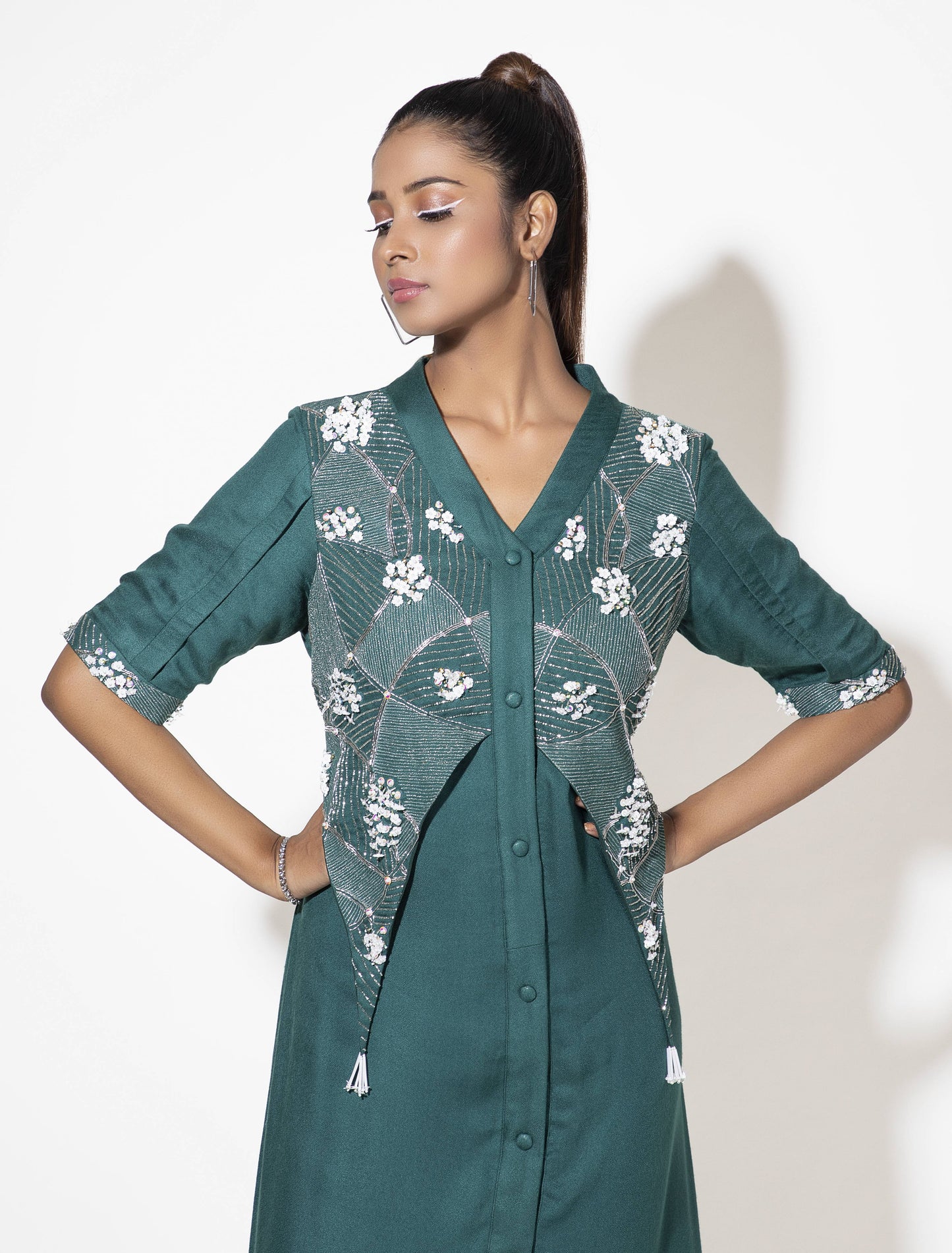 Green V Layer Dress - Arimi - House Of Design