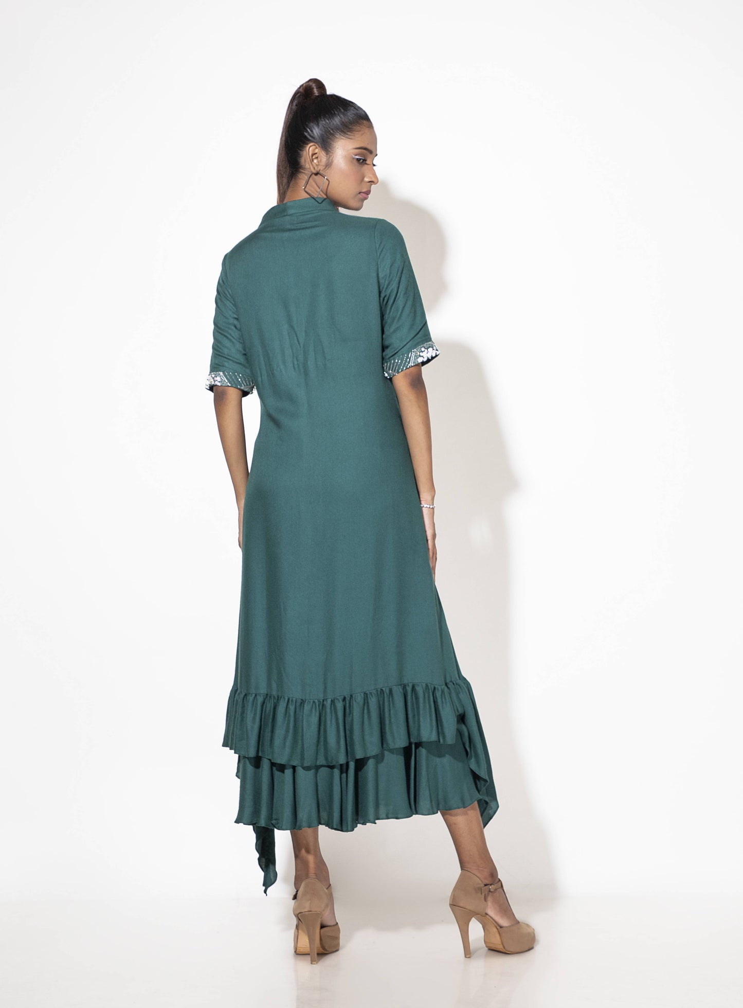 Green V Layer Dress - Arimi - House Of Design