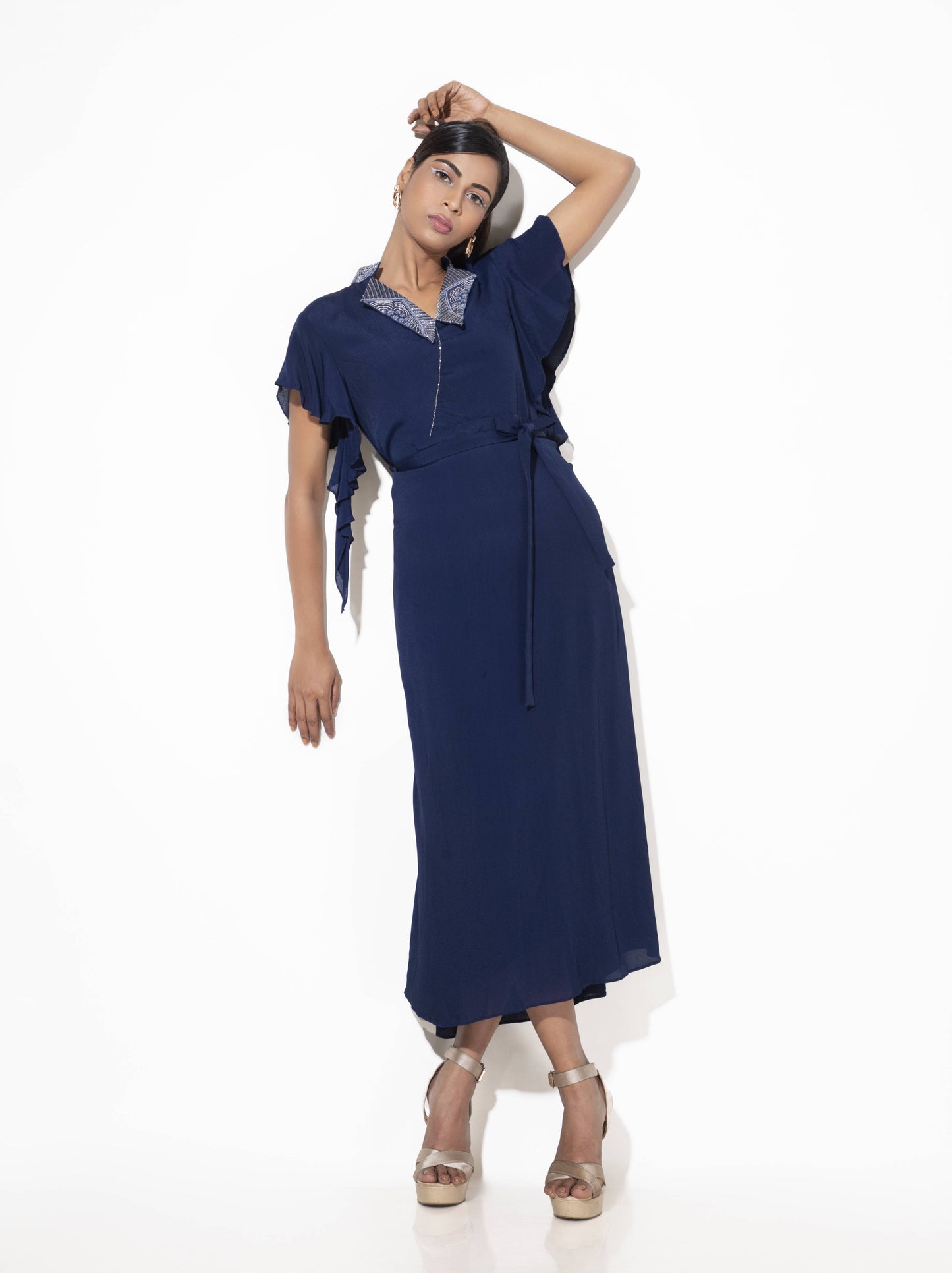 Bakku Dress with Cascade Sleeve - Arimi - House Of Design