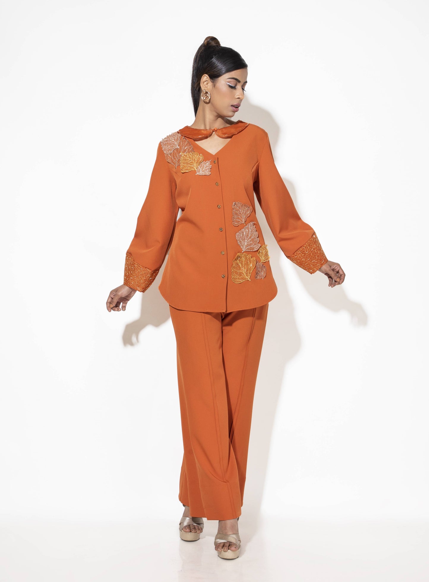 Lantern Sleeve Embroidered Co-ord Set - Arimi - House Of Design