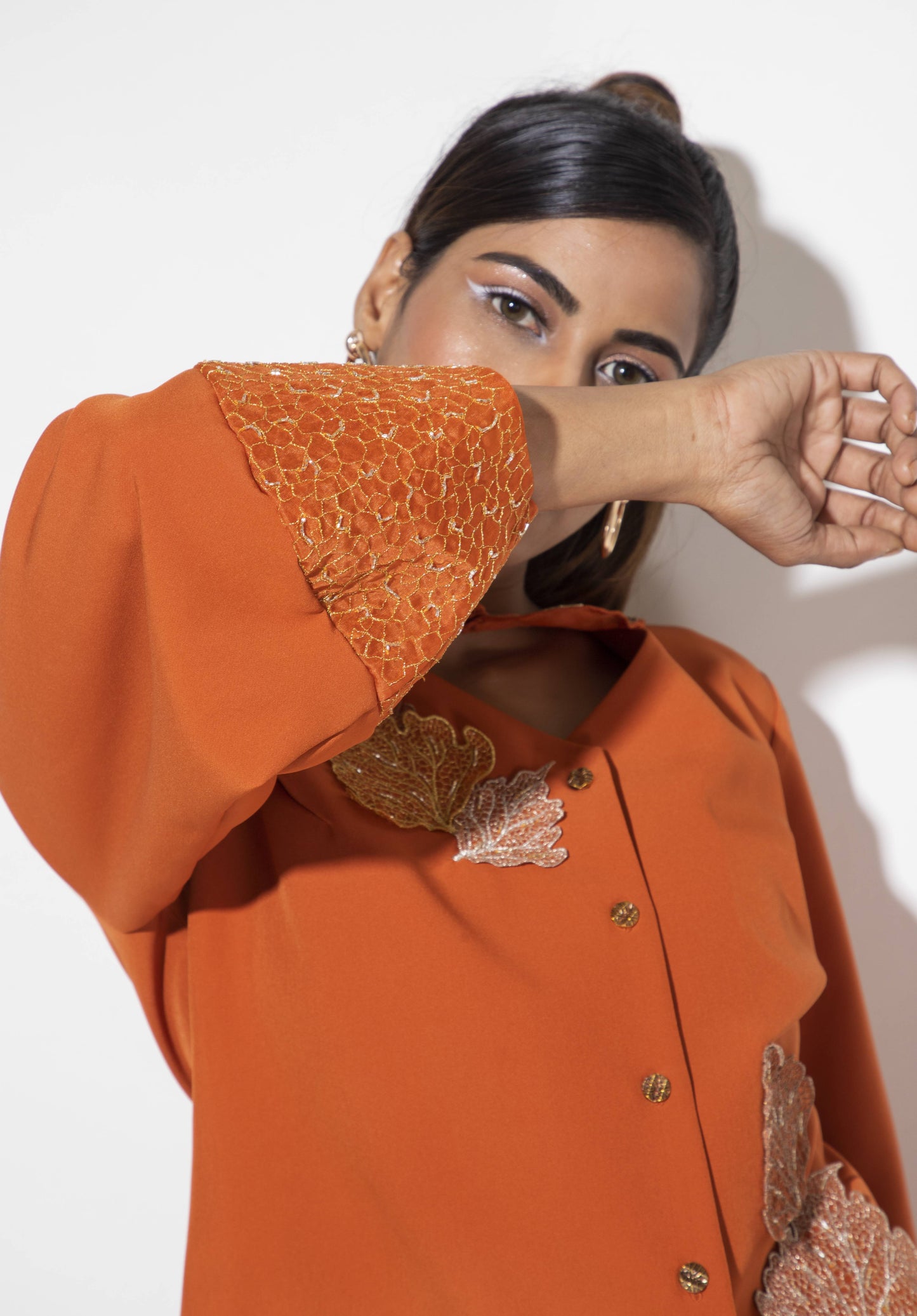 Lantern Sleeve Embroidered Co-ord Set - Arimi - House Of Design