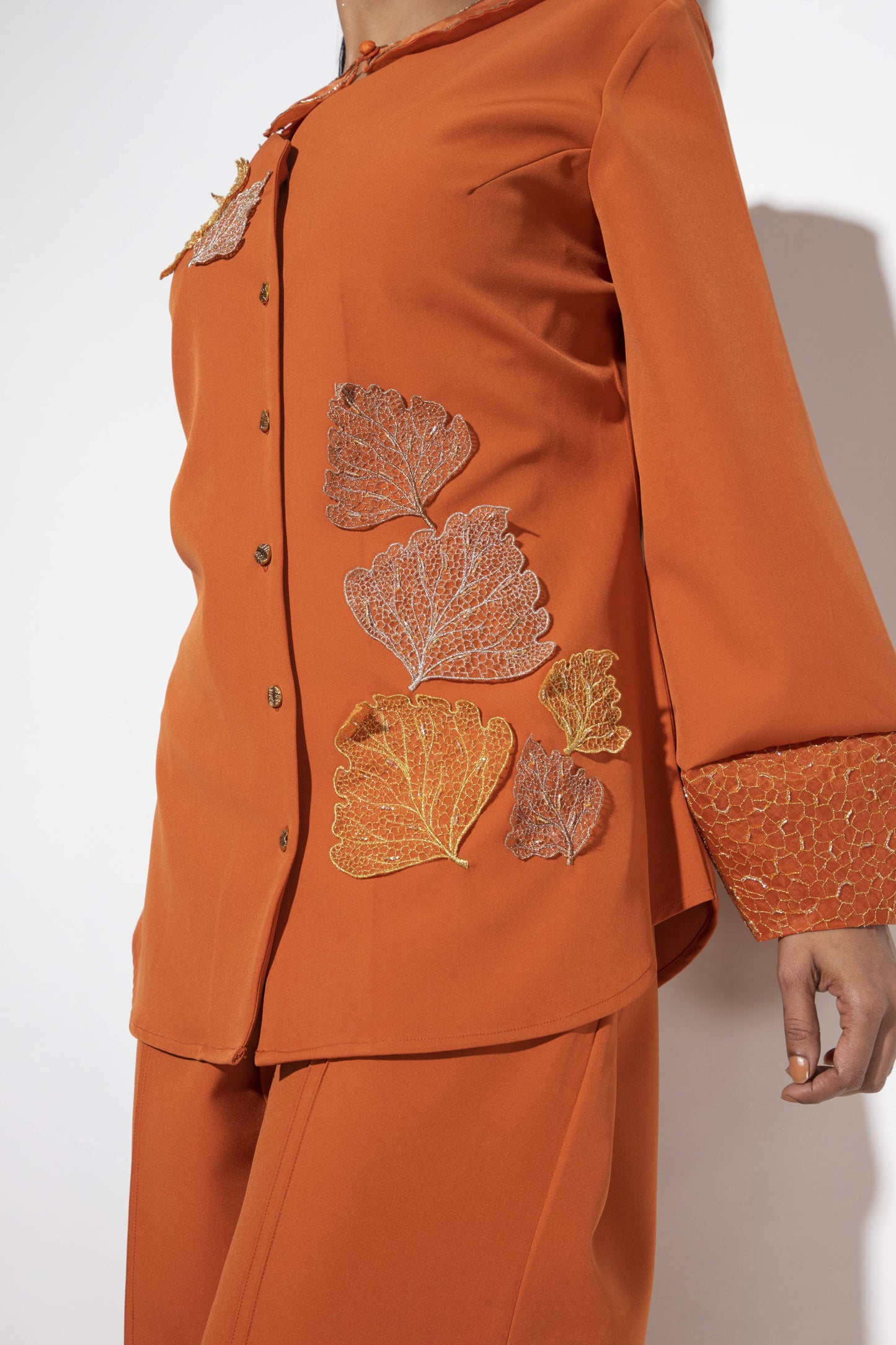 Lantern Sleeve Embroidered Co-ord Set - Arimi - House Of Design