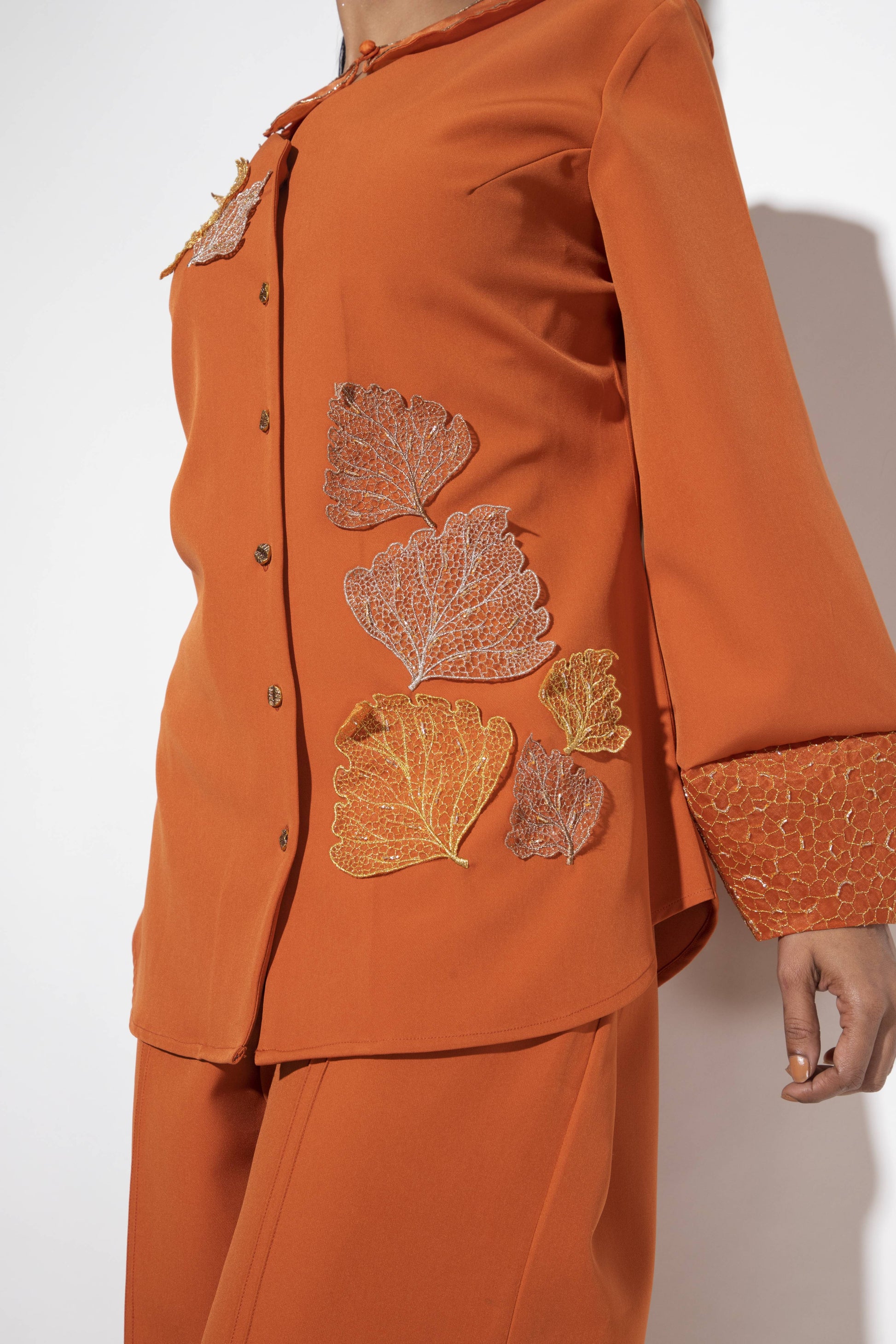 Lantern Sleeve Embroidered Co-ord Set - Arimi - House Of Design