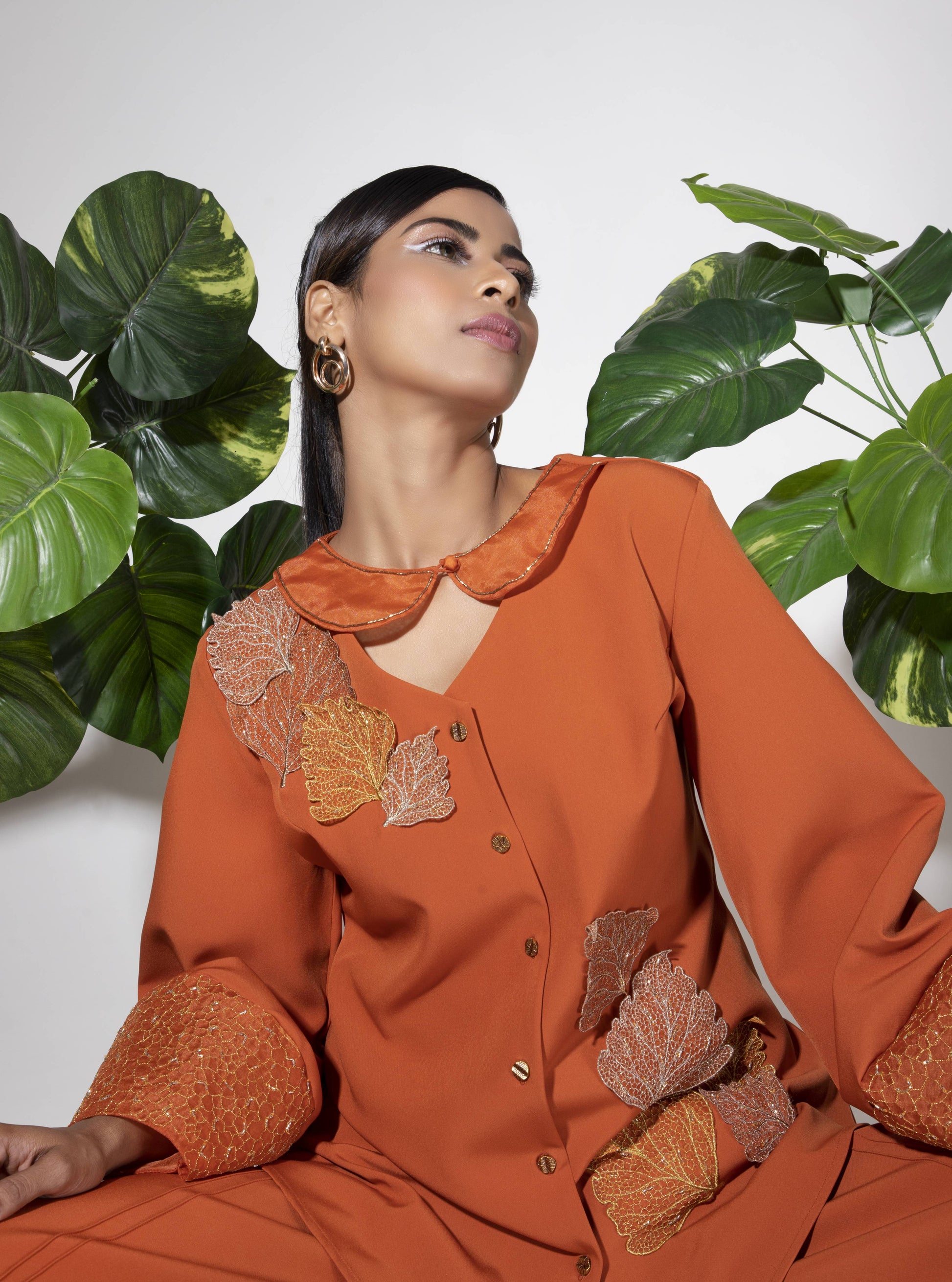 Lantern Sleeve Embroidered Co-ord Set - Arimi - House Of Design