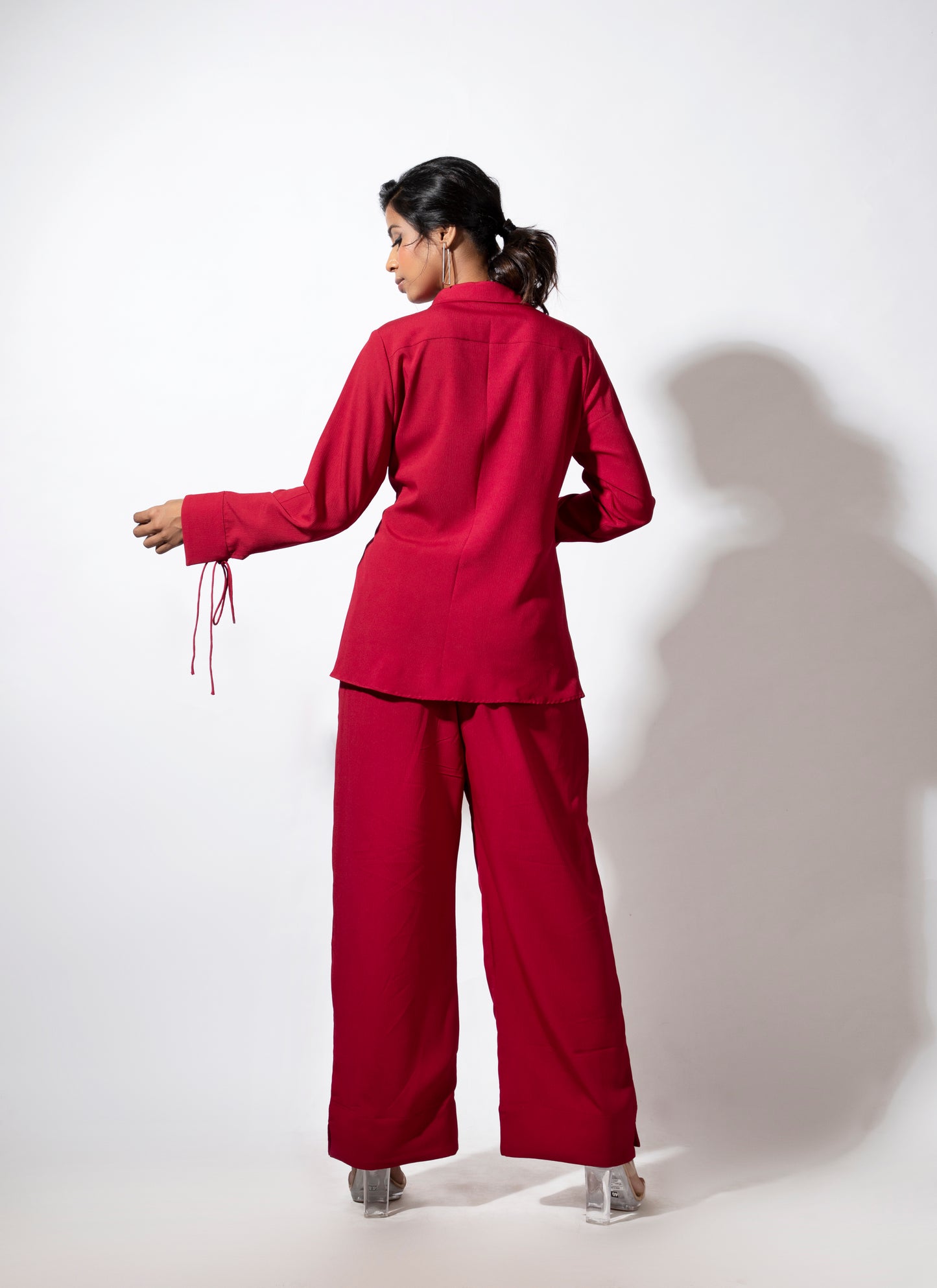 Embroidered Cuff-Tied Shirt Co-ord Set - Arimi - House Of Design