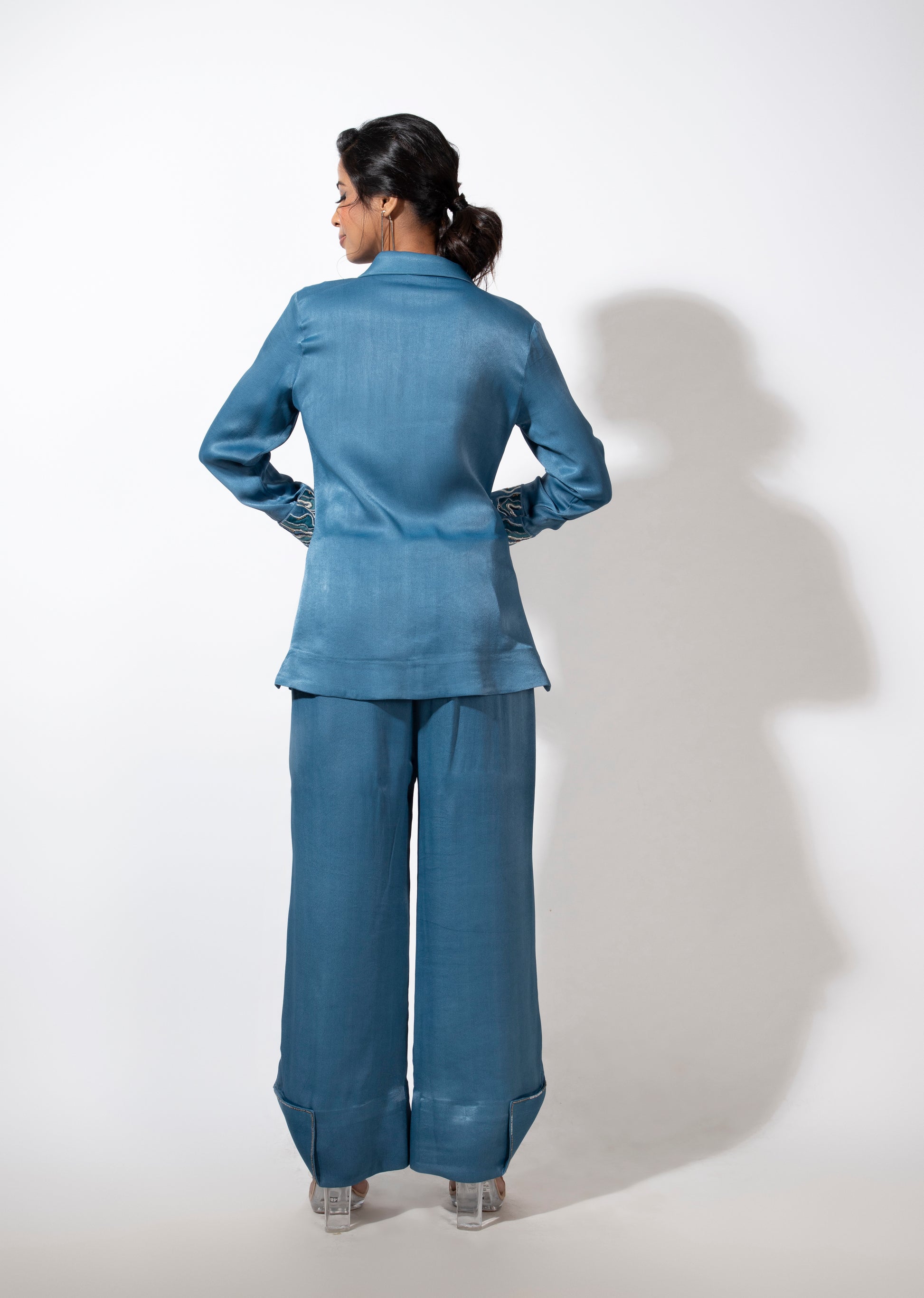 Cuff Embroidered Round Collar Co-ord - Arimi - House Of Design