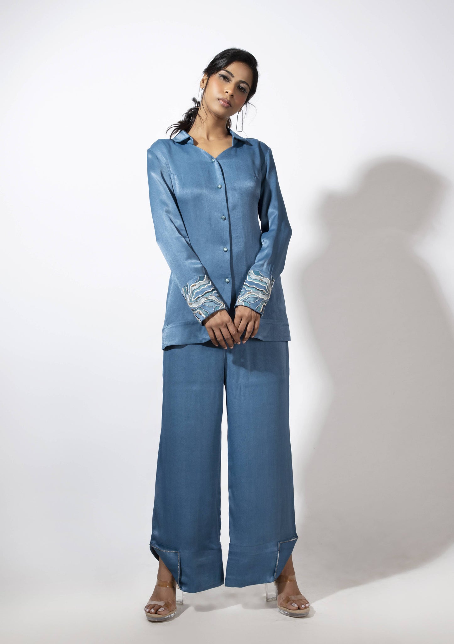 Cuff Embroidered Round Collar Co-ord - Arimi - House Of Design