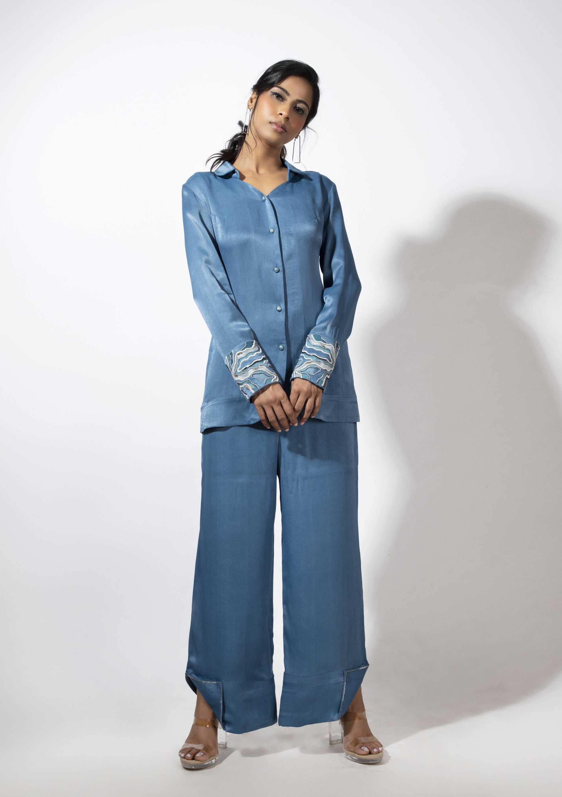 Cuff Embroidered Round Collar Co-ord - Arimi - House Of Design