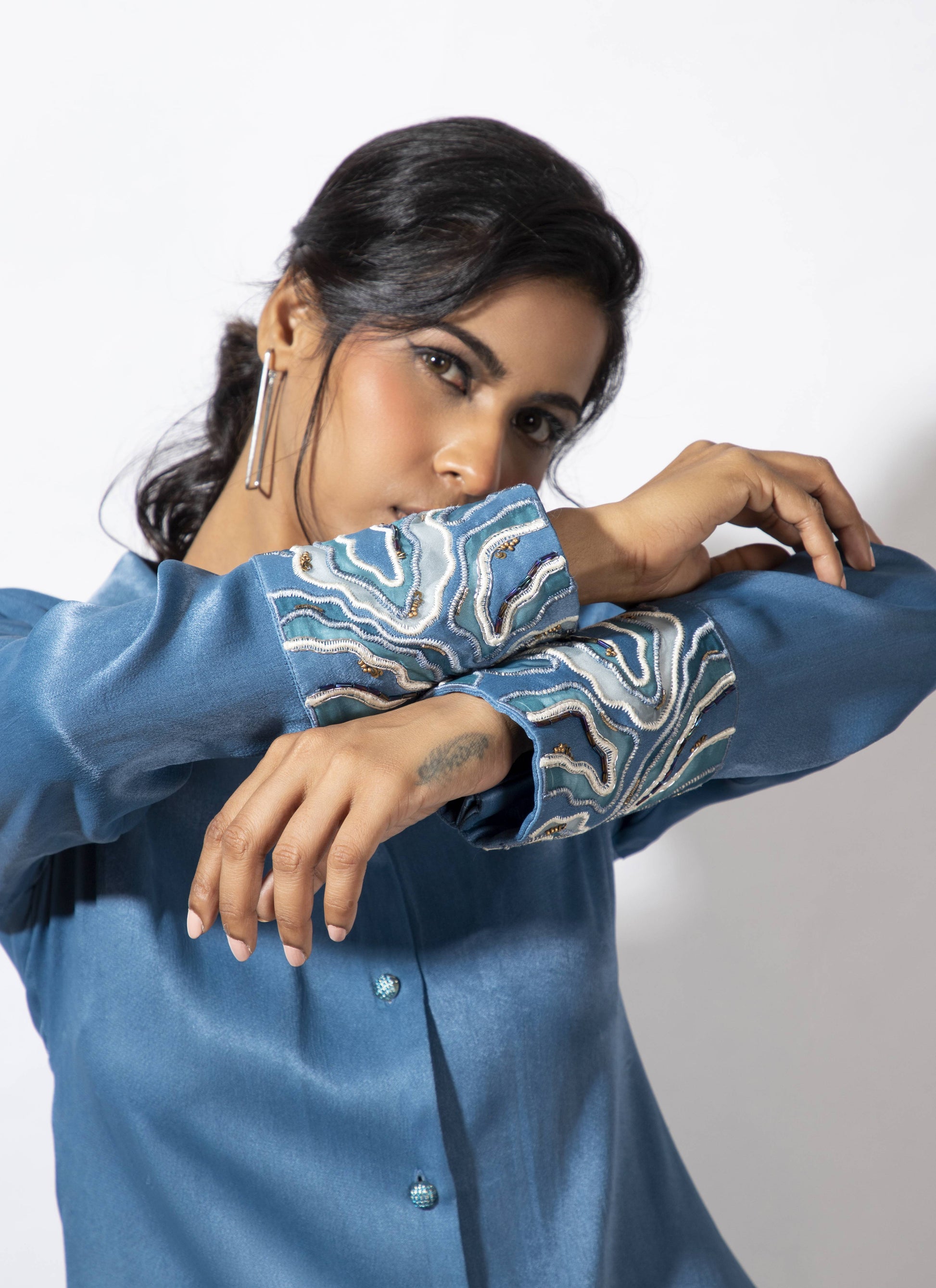 Cuff Embroidered Round Collar Co-ord - Arimi - House Of Design