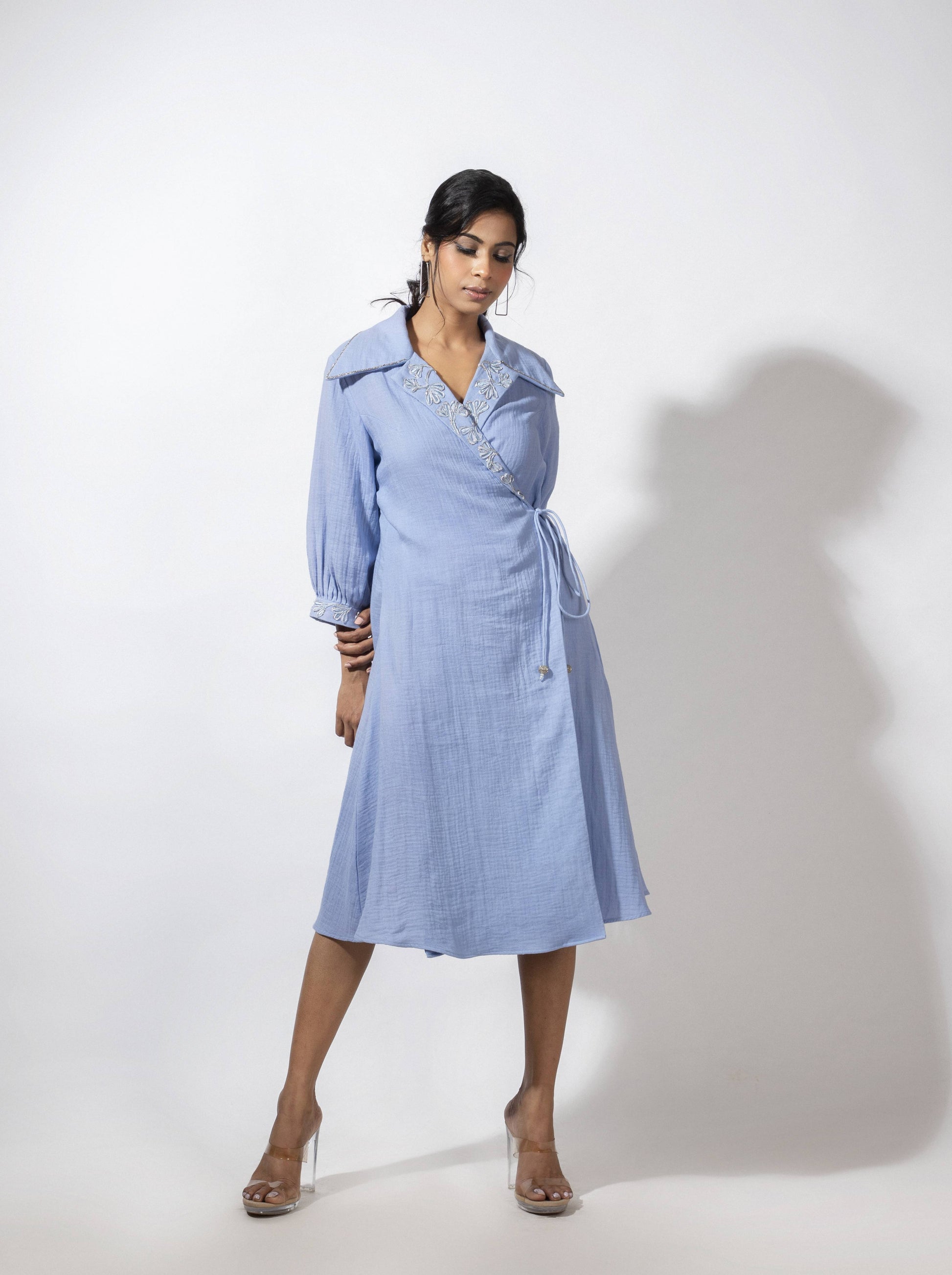 Wide Collar Summer Tie-up Dress - Arimi - House Of Design