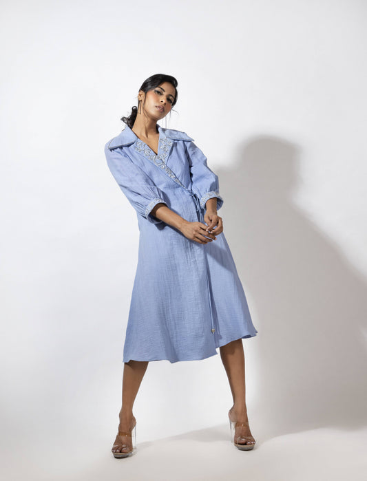 Wide Collar Summer Tie-up Dress - Arimi - House Of Design