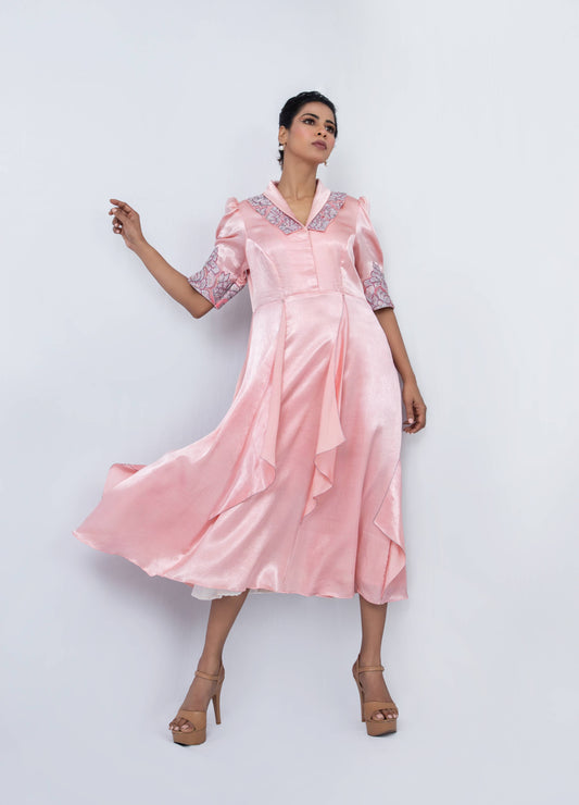 Double collared  puffed sleeve panel dress - Arimi - House Of Design