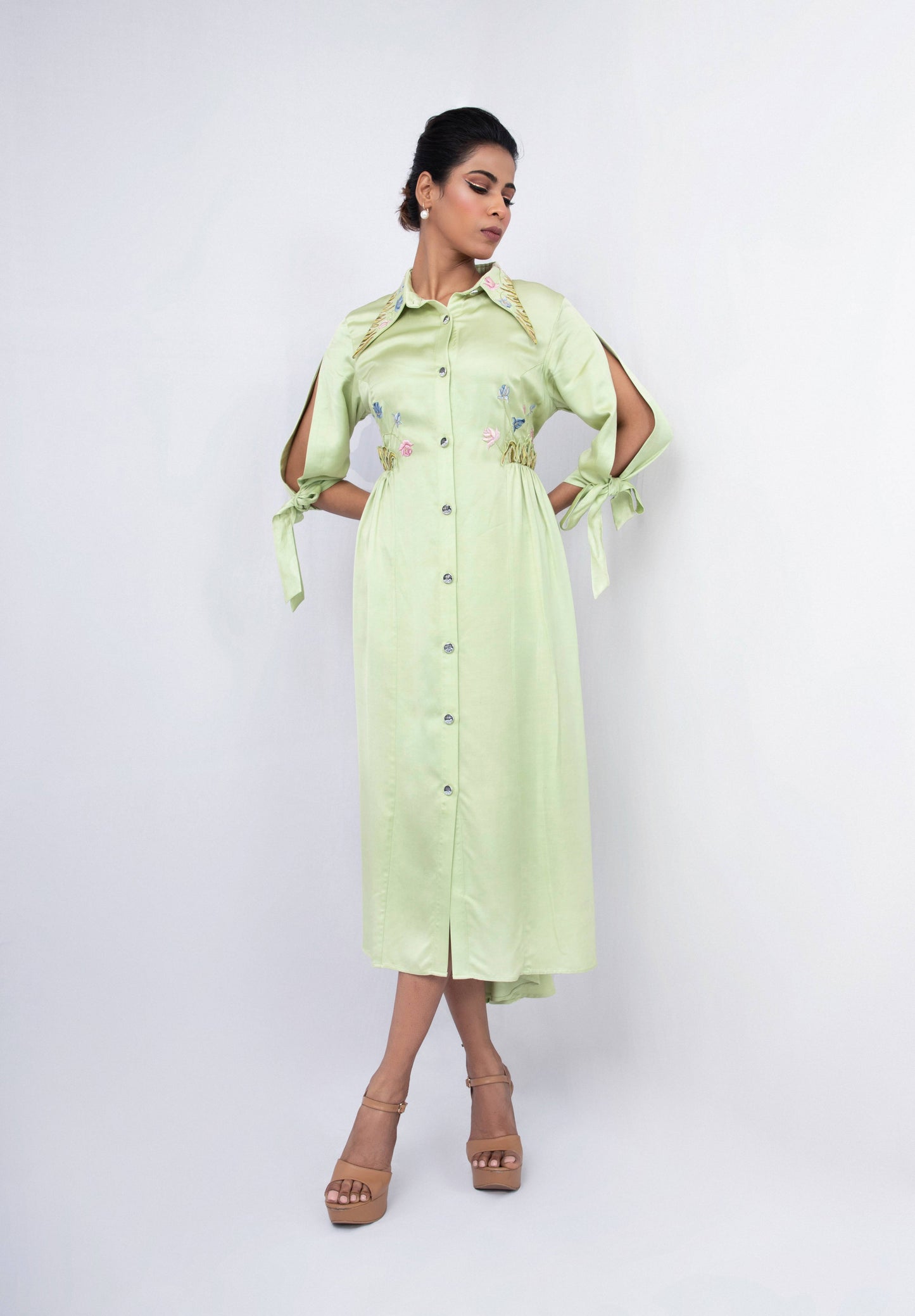 Cut sleeve  semi gathered A-line dress - Arimi - House Of Design