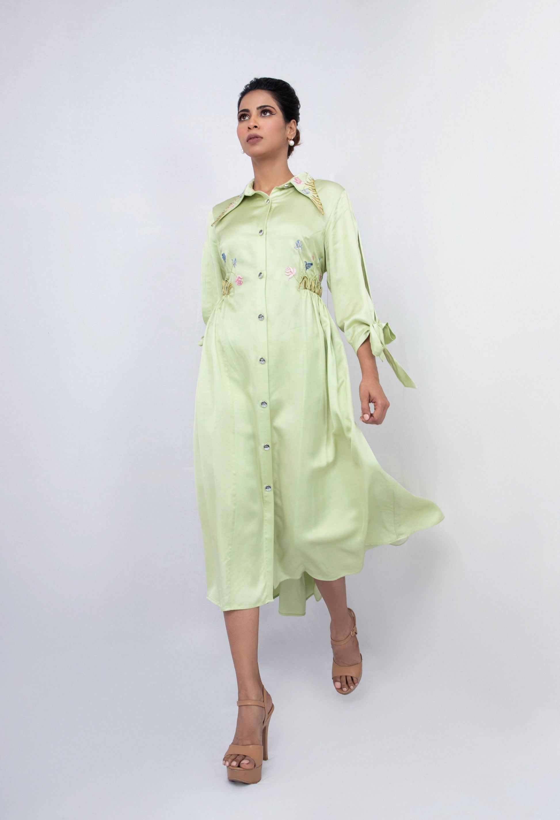 Cut sleeve  semi gathered A-line dress - Arimi - House Of Design