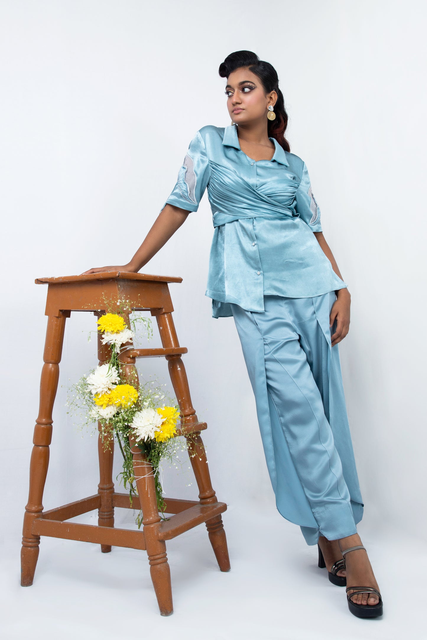 Criss cross cord  set top with layerd pant - Arimi - House Of Design