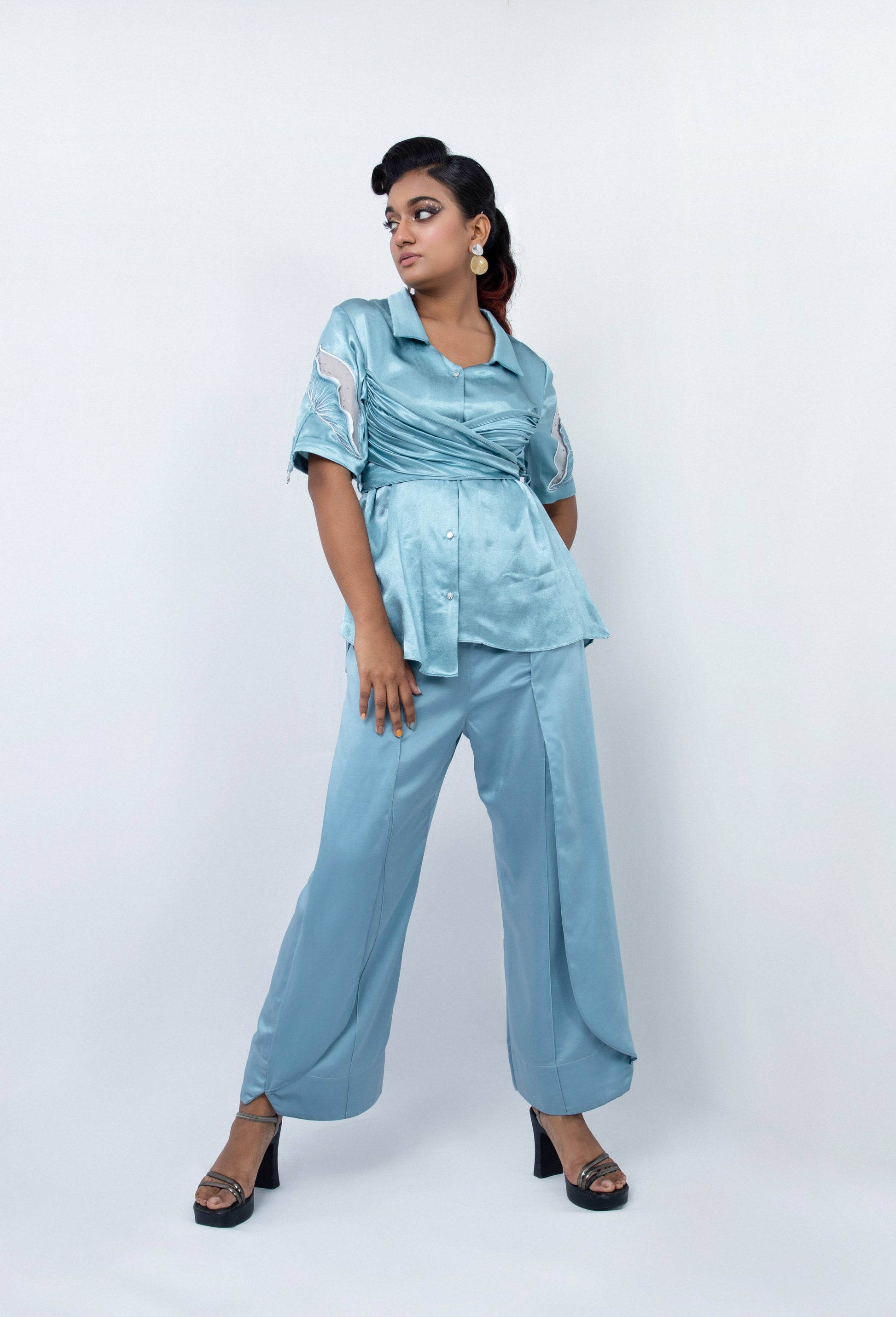Criss cross cord  set top with layerd pant - Arimi - House Of Design