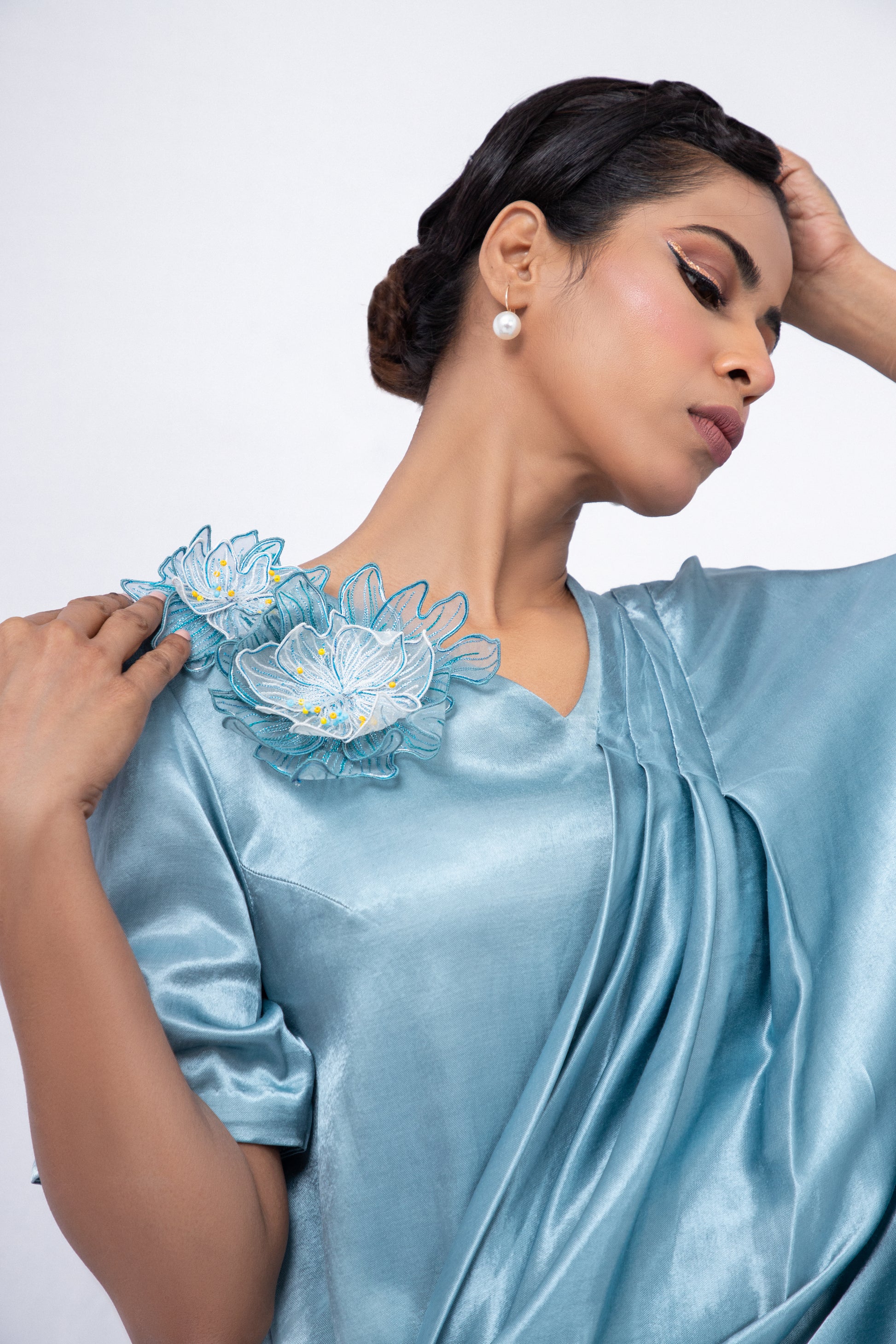 Tie up A-line  dress with elongated shrug - Arimi - House Of Design