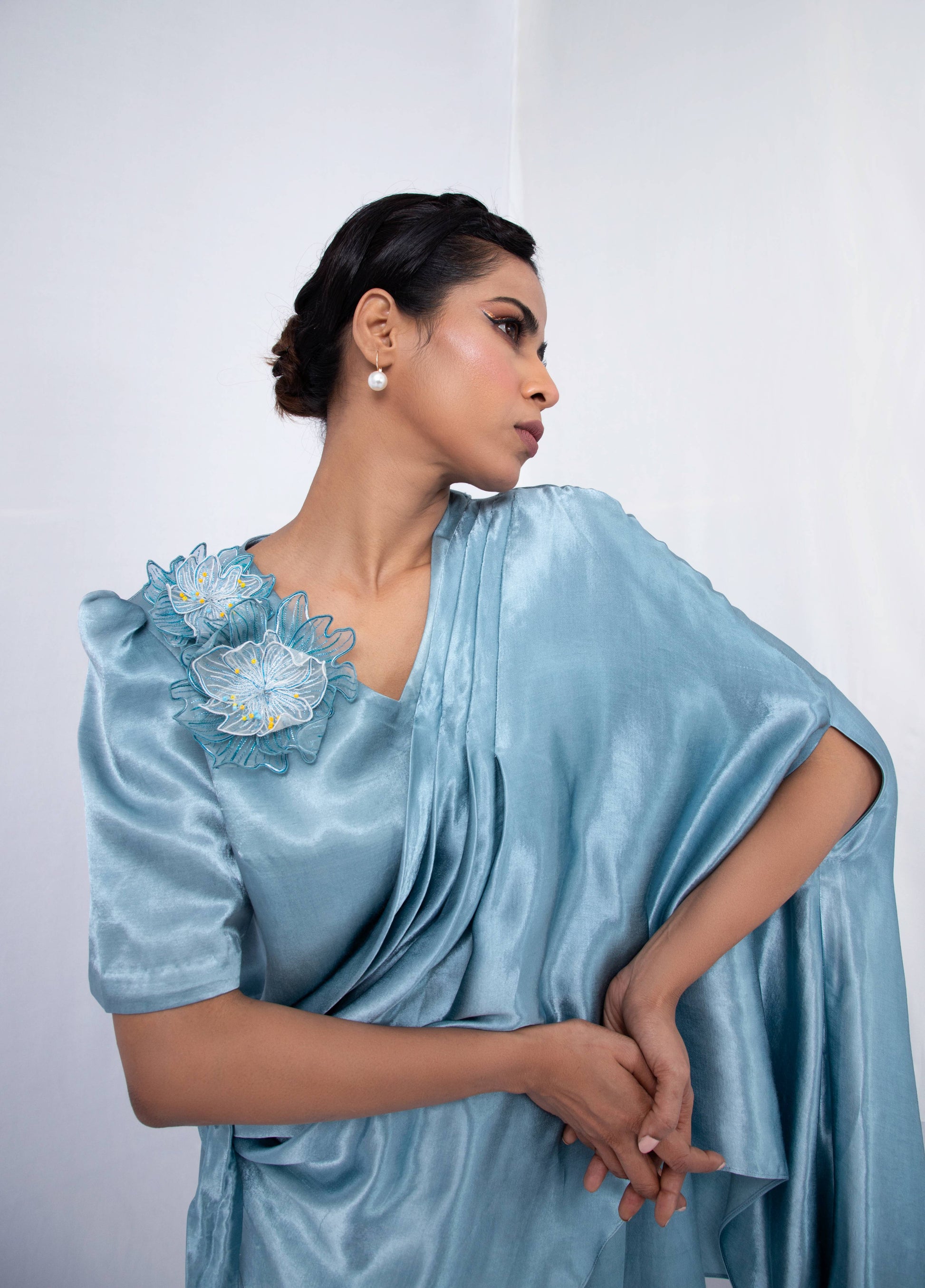 Tie up A-line  dress with elongated shrug - Arimi - House Of Design