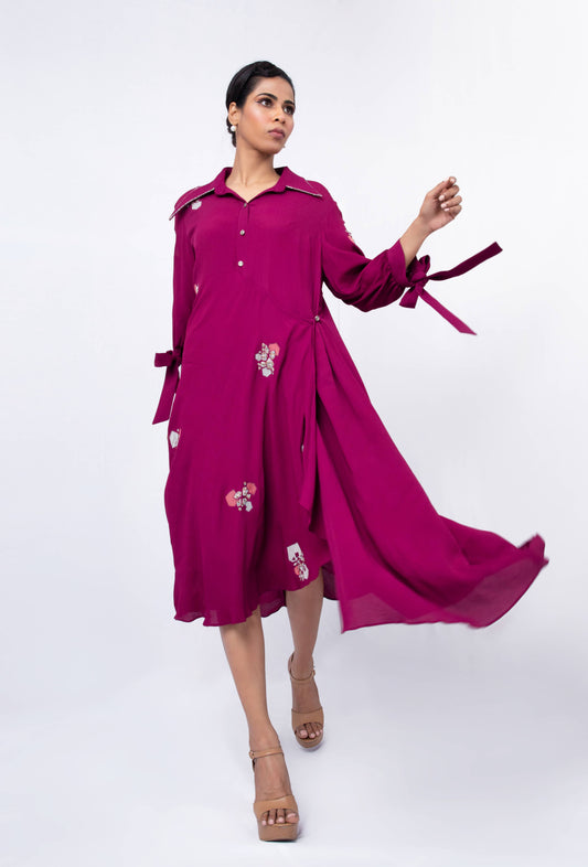 Off cut layered  dress with tie up sleeve - Arimi - House Of Design