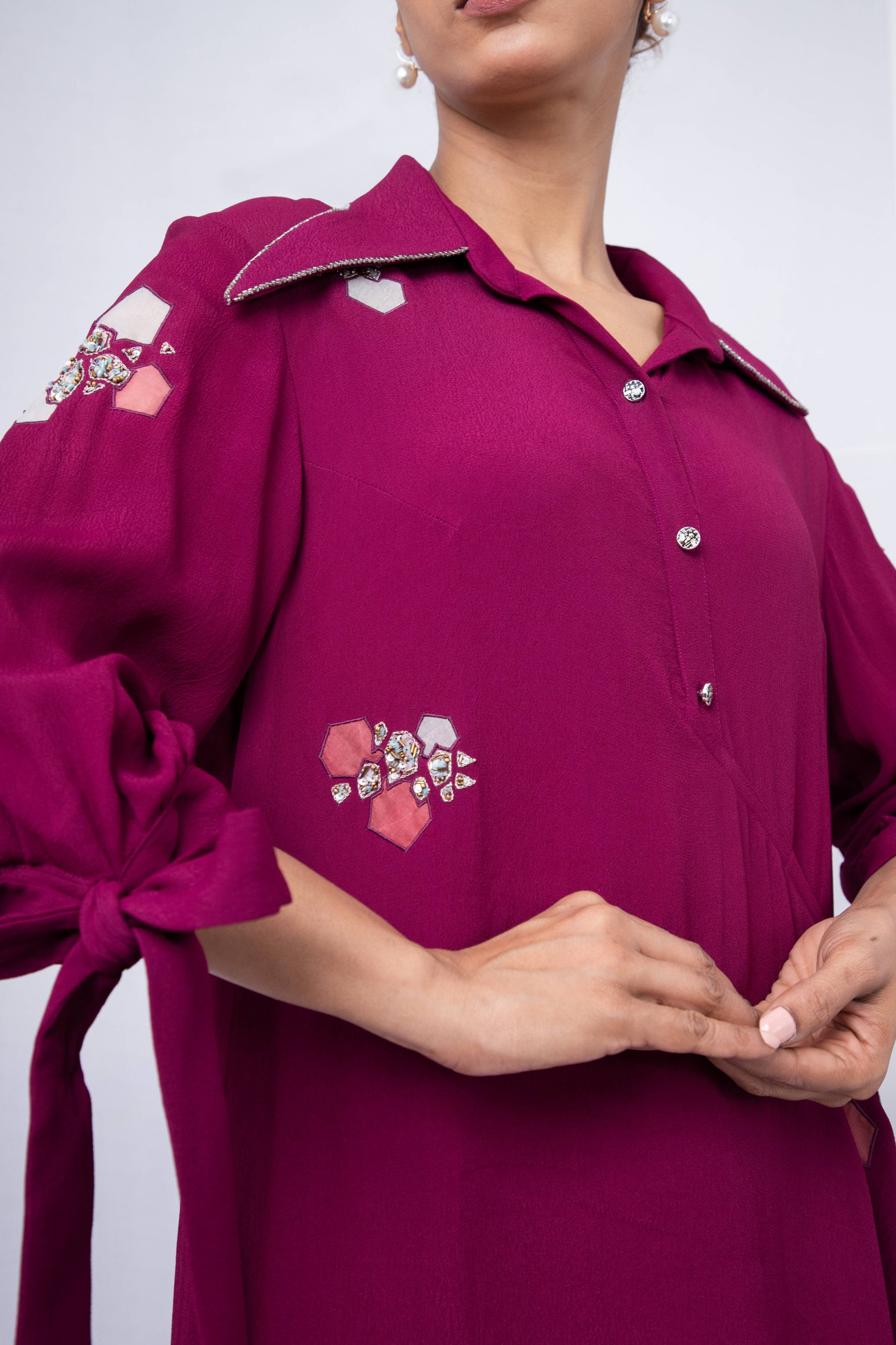 Off cut layered  dress with tie up sleeve - Arimi - House Of Design